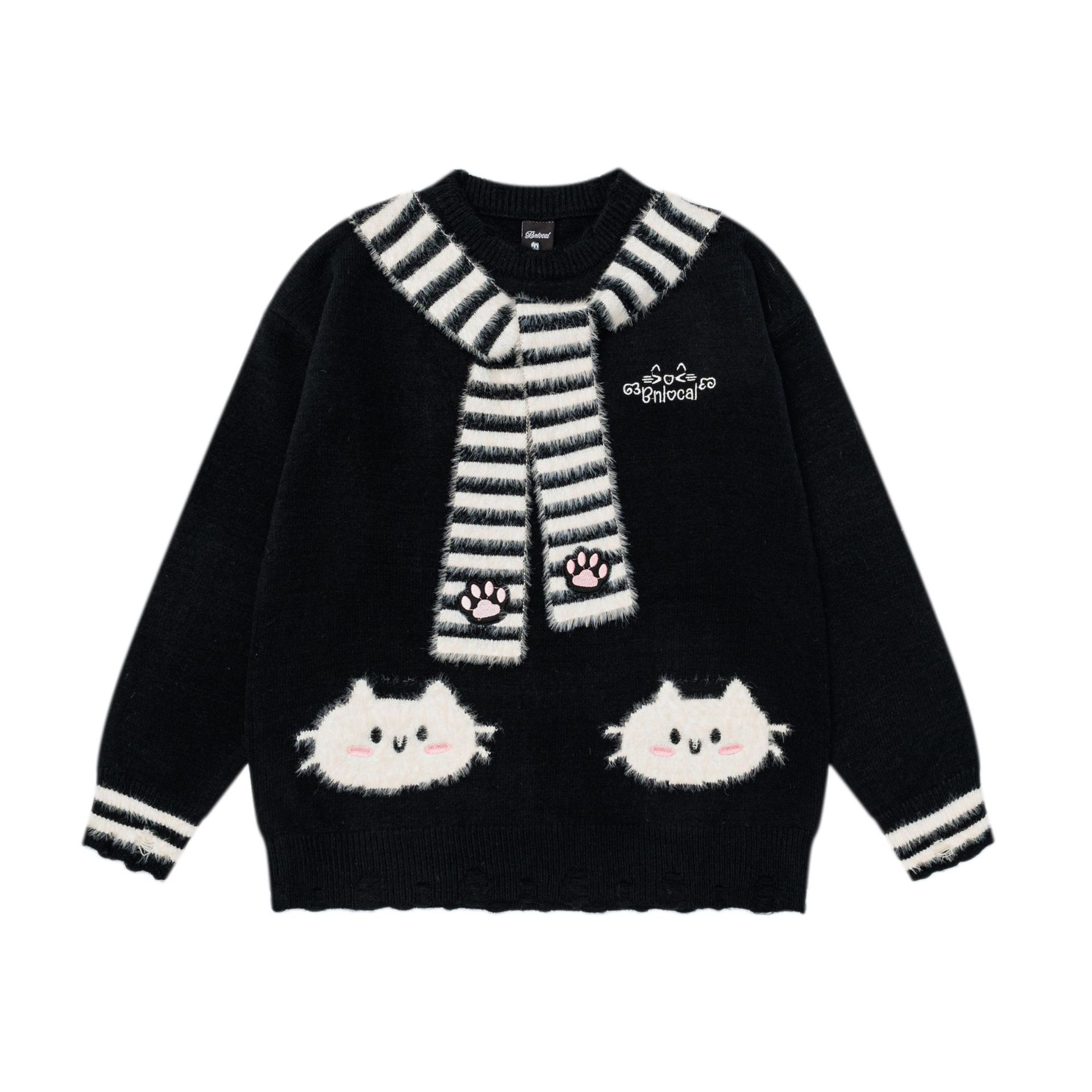 Striped scarf kitten jacquard sweater — image 1