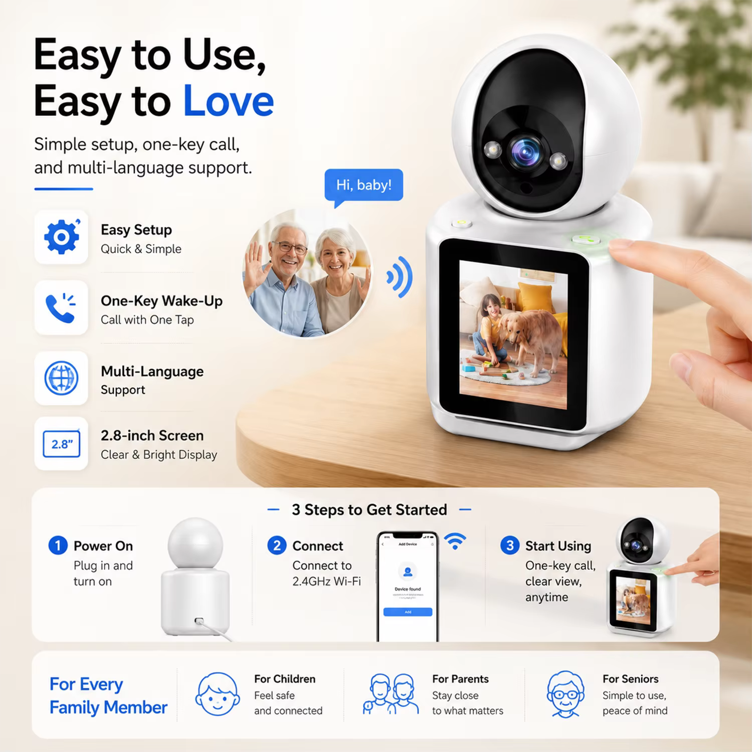 2MP Smart WiFi Indoor Camera with 2.8in Screen One Touch Video Call Auto Tracking Night Vision ICSEE Baby Elder Pet Home Monitor — image 6