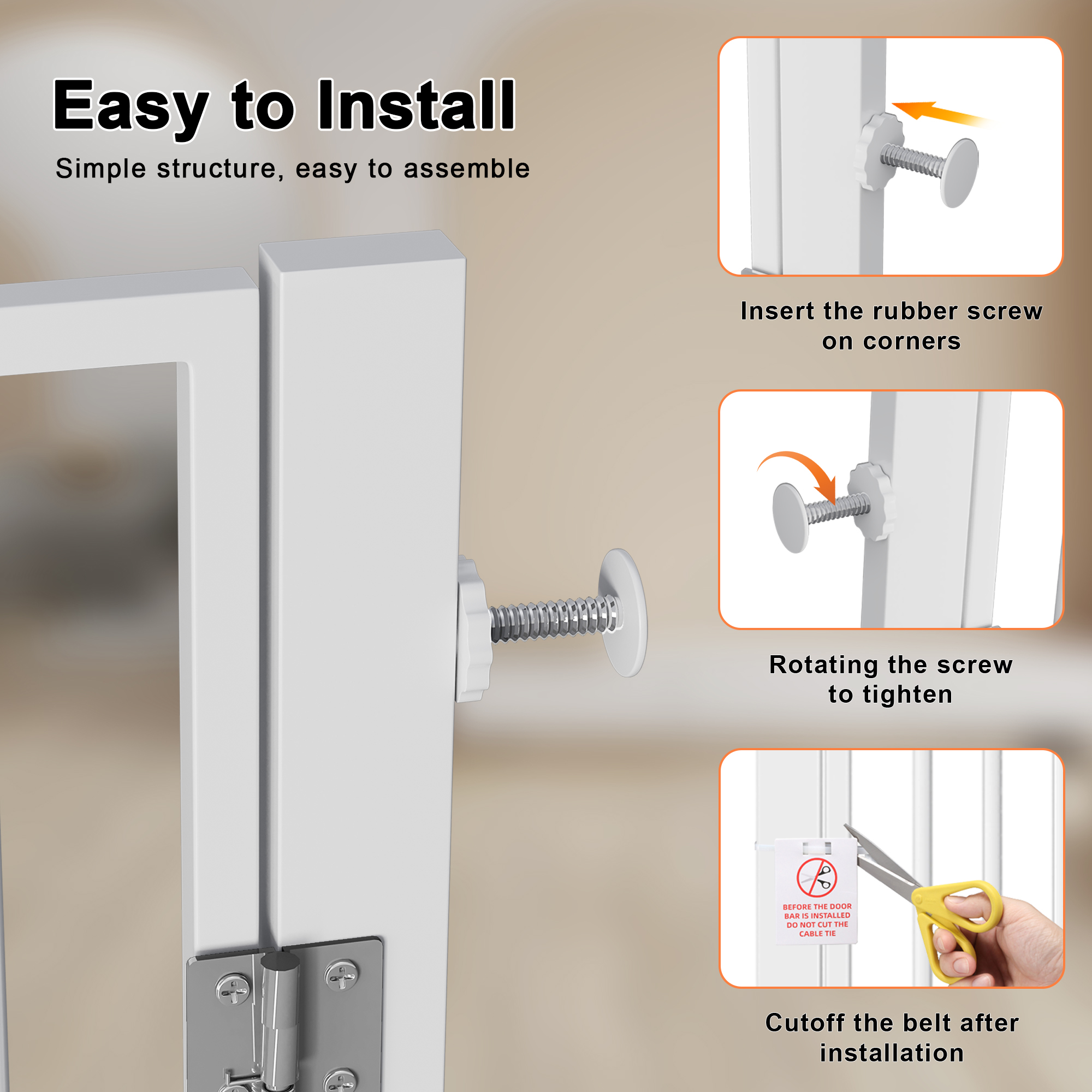 Puerta para Gatos Extra Alta de 61 Pulgadas para Pasillo, Ampliable 30.2-32.6 Pulgadas con Puerta para Perros y Gatos, Adecuada para Pasillos o Cocina, Kit de Montaje Sin Taladro Blanco — imagen 4