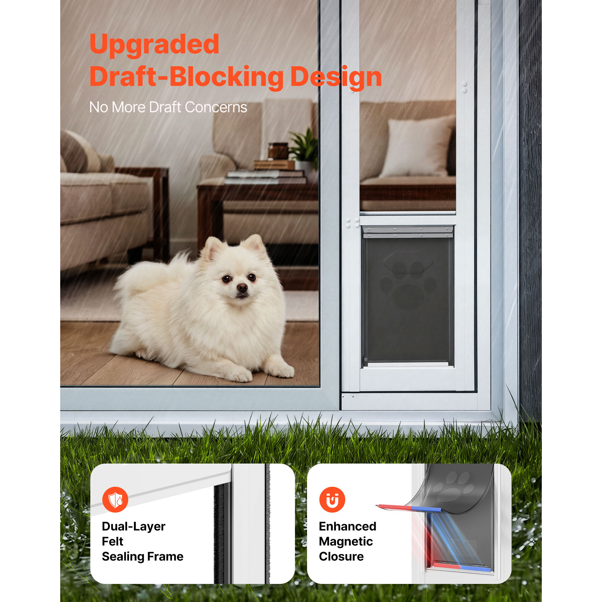 Puerta para Perros para Puertas de Vidrio Deslizantes, Altura Ajustable de 75.7 a 80.11 cm, Estructura de Aluminio con Ala y Cerradura, Diseño para Perros de Tamaño Mediano, Ideal para Inquilinos — imagen 5