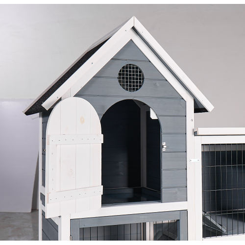 Casa de Pollos Exteriores Grande, Caja de Gallos y Conejera 2 Niveles Impermeable, Casa para Mascotas Madera con bandeja sin fugas, Techo impermeable y bandeja extraíble (50.98" L × 48.23" H, Gris, Azul) — imagen 6