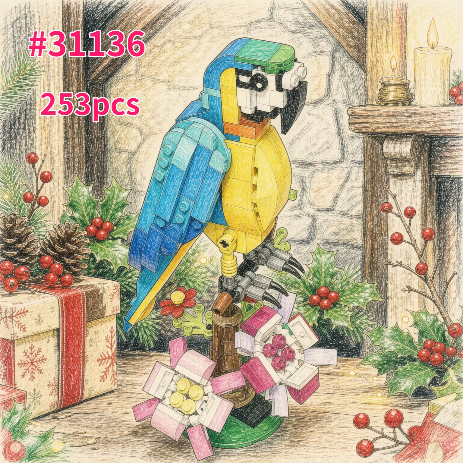 Juego de Construcción 3 en 1 de Loro, Se Transforma en 3 Figuras de Animales Diferentes - De Loro Colorido, a Pez Nado, a Rana Tierna — imagen 1