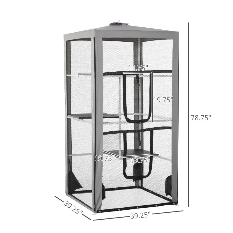 Cat House Kitten Enclosure Mesh Playpen Steel Frame With 3 Platforms, 2 Doors And 4 Sandbags For Stability, IndoorOutdoor — image 1