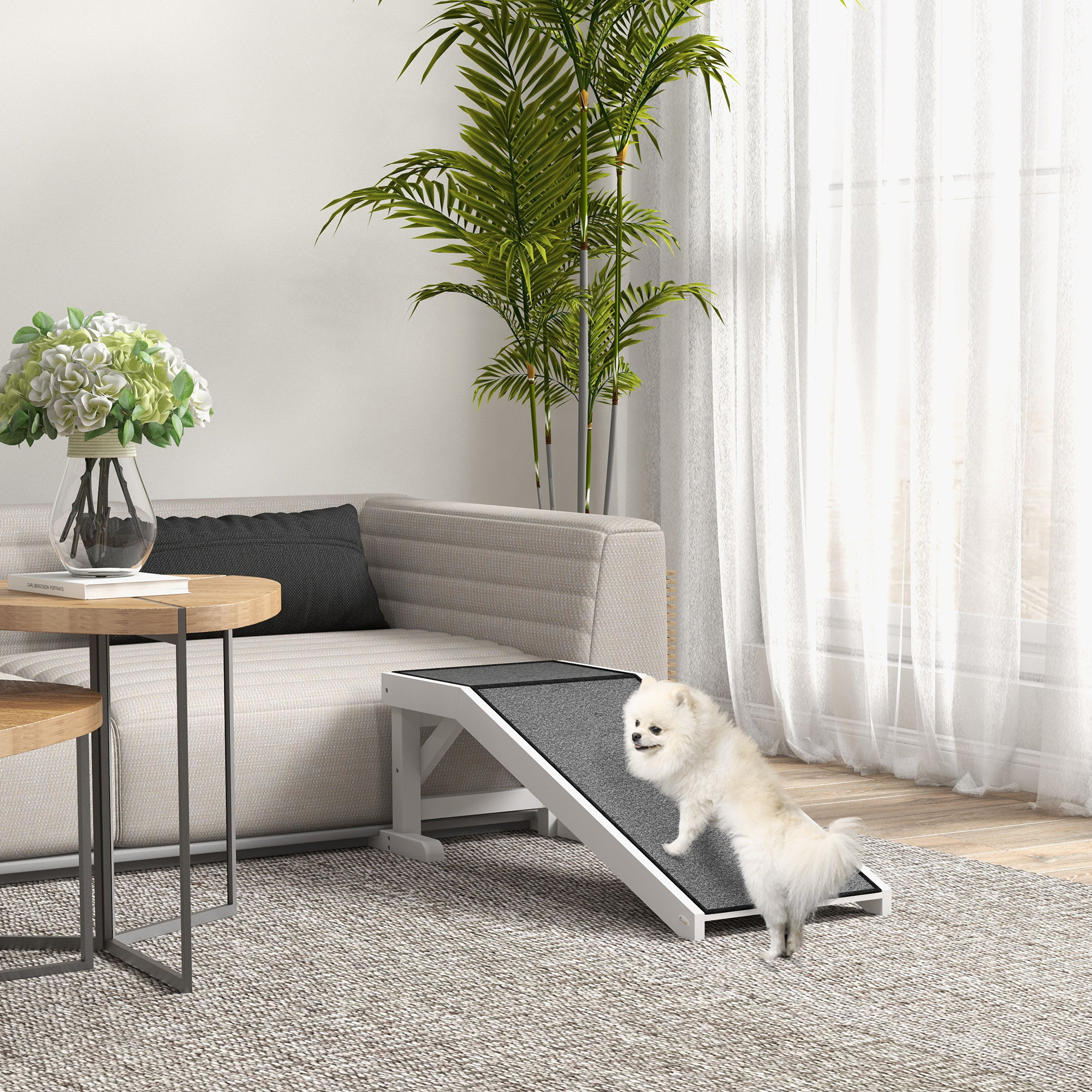 Rampa para Mascotas de 49" para Perros y Gatos, con Alfombra Antideslizante, Blanca — imagen 2
