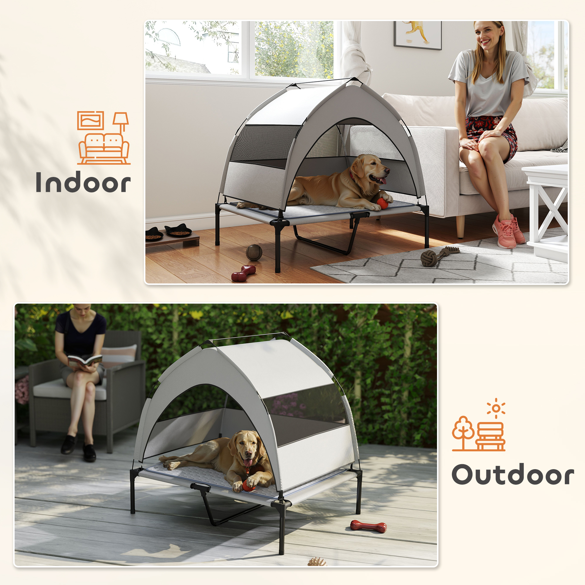 Cama Elevada para Perros con Pabellón Retirable, Cama de Exterior Portátil para Mascotas con Colchón de Enfriamiento y Bolsa de Almacenaje — imagen 5