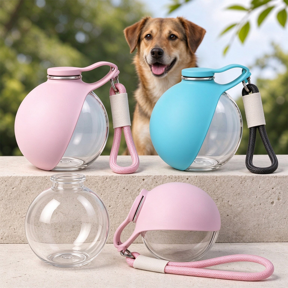 Portable Dog Water Bottle, 285ml BPA Free PETG Pet Travel Water Bottle With Foldable Silicone Bowl, Leak Proof Hands-Free Collar Clip Design For Small Dogs Walking Hiking Camping — image 1