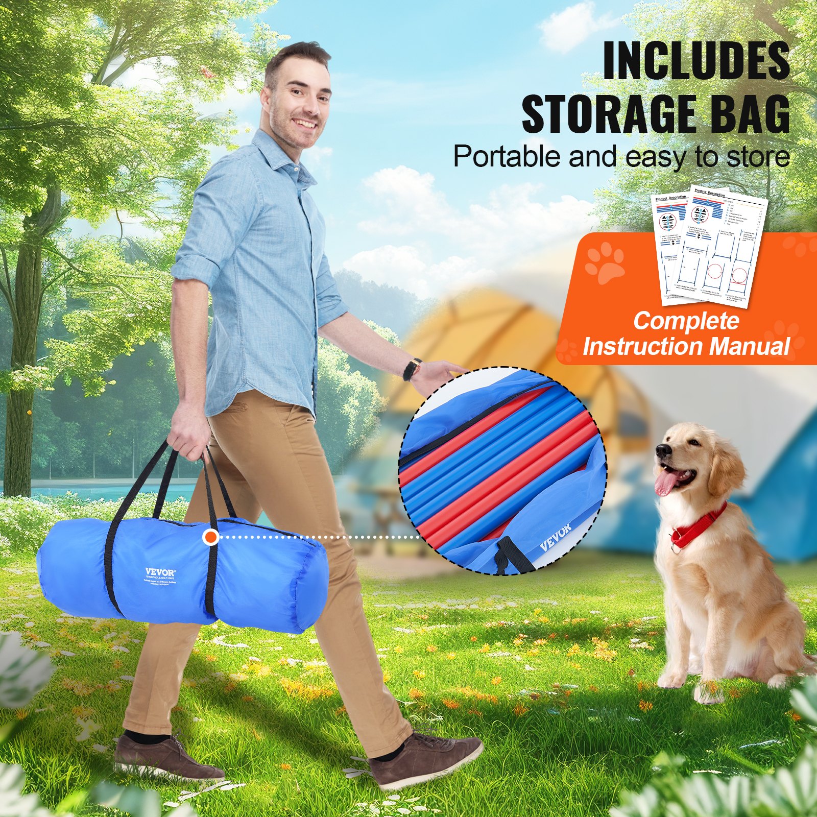 Equipo de Entrenamiento de Agilidad para Perros, Conjunto de 4 Piezas - Barras de Salto Ajustables y Anillo de Salto con Alambre, Curso de Obstáculos para Cachorros con Bolsa de Almacenaje para Jardín, Interior, Exterior — imagen 2