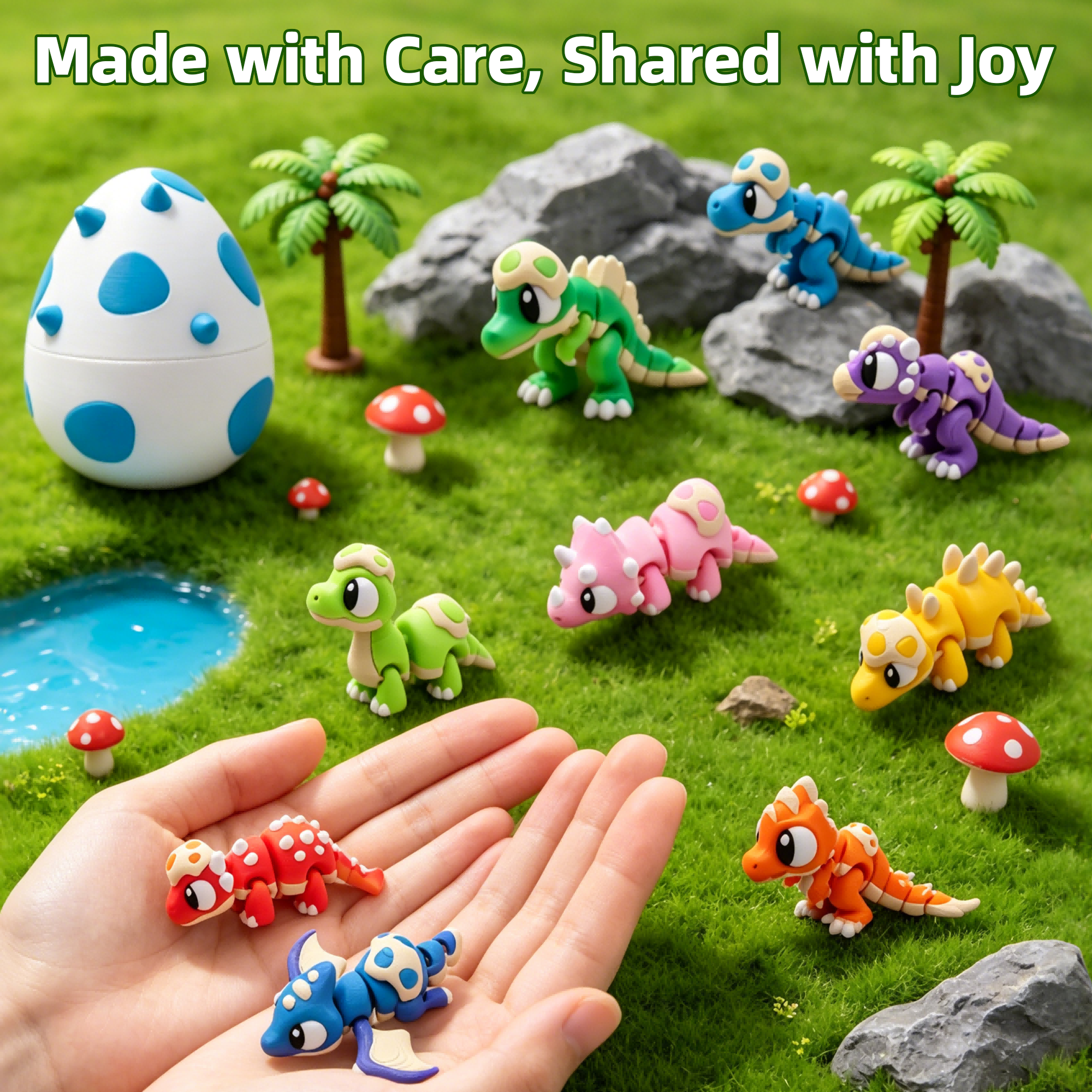 9PCS 3D Printed Mini Dinosaur Figurine Set With Dinosaur Egg & Storage Box, Articulated Dinosaur Collection, Desk Decor Display Gift Set — image 1