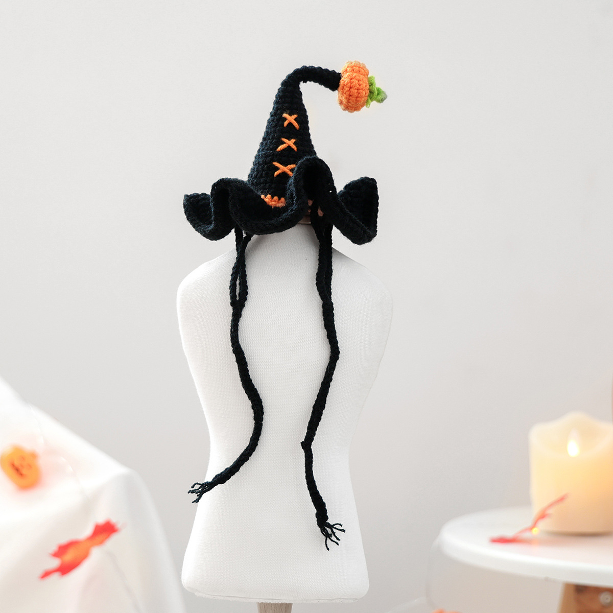 Pet Hair Knit Pumpkin Wizard Hat for Small Dogs and Cats, Halloween Pet Costume, Dog and Cat Hat — image 3