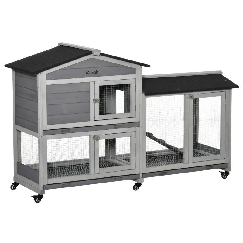 Wooden Mobile Rabbit Hutch With Wheels, Run Box, Slide-out Tray, Ramp — imagen 8