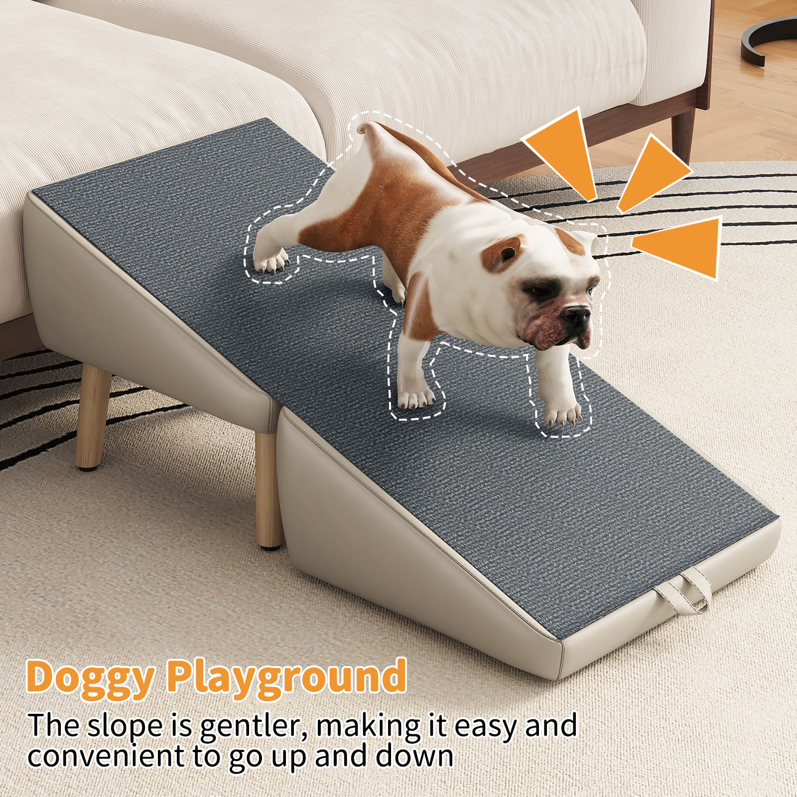 UPGRADED Dog Stairs for Small Dogs and Cats, Dog Ramp for Couch and Bed, Foldable 2-in-1 Wooden Pet Steps for Puppy, Split Ottoman Design (Light Grey) — image 6