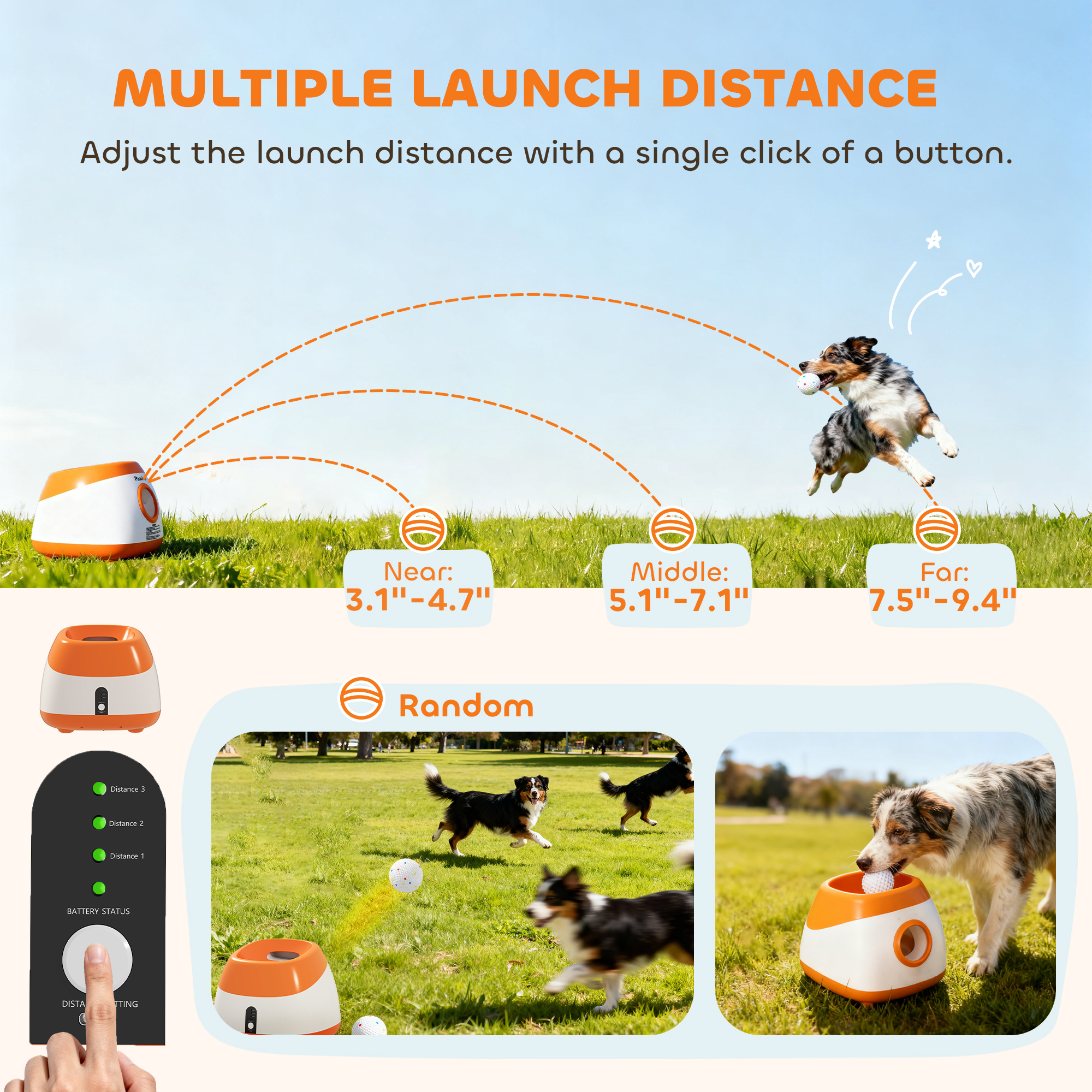 Lanzador Automático de Pelotas para Perros con Distancia de 26-80 FT, Lanzador Automático para Perros Medianos y Grandes, Naranja — imagen 4