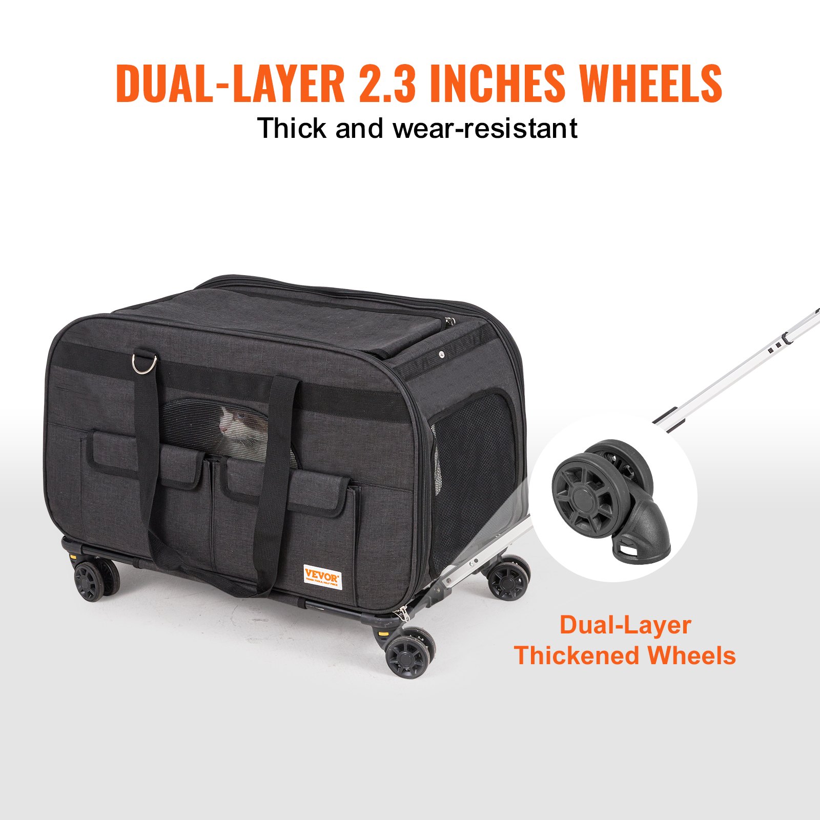 Cat Carrier With Wheels, Rolling Pet Carrier With Telescopic Handle And Shoulder Strap, Dog Carrier With Wheels For Pets Under 35 Lbs, With 1 Folding Bowl, Black — imagen 9