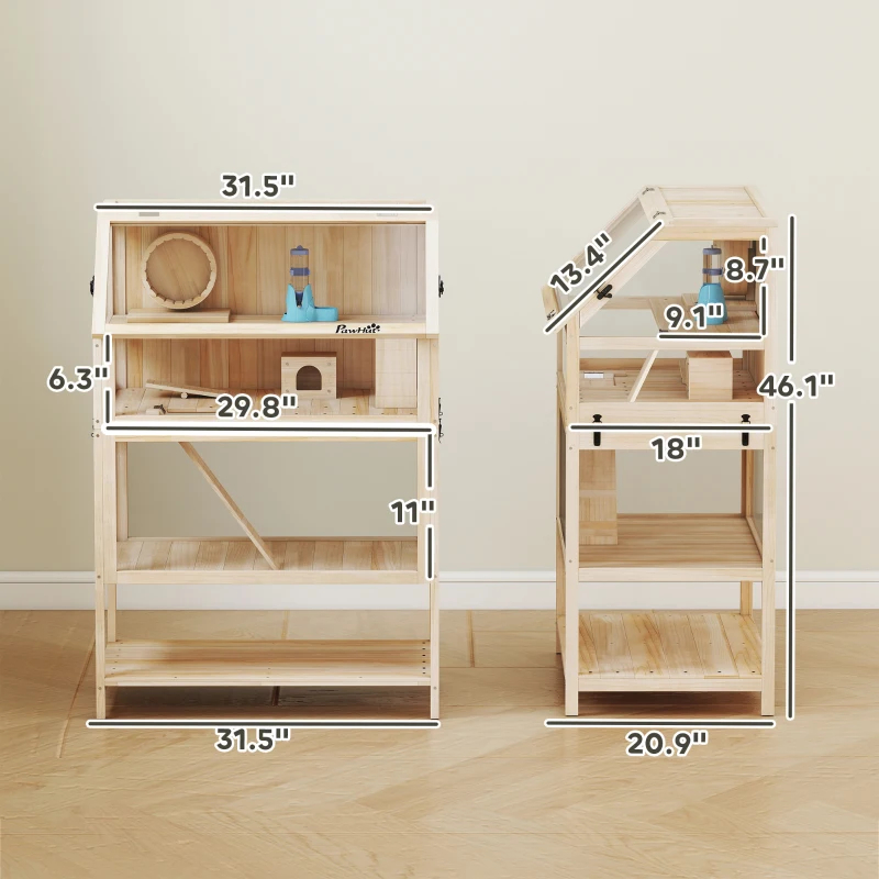 Wooden Hamster Cage With Detachable Lower Floor, Storage Shelf, Hut, Seesaw, Exercise Wheel, Ramps For — imagen 2