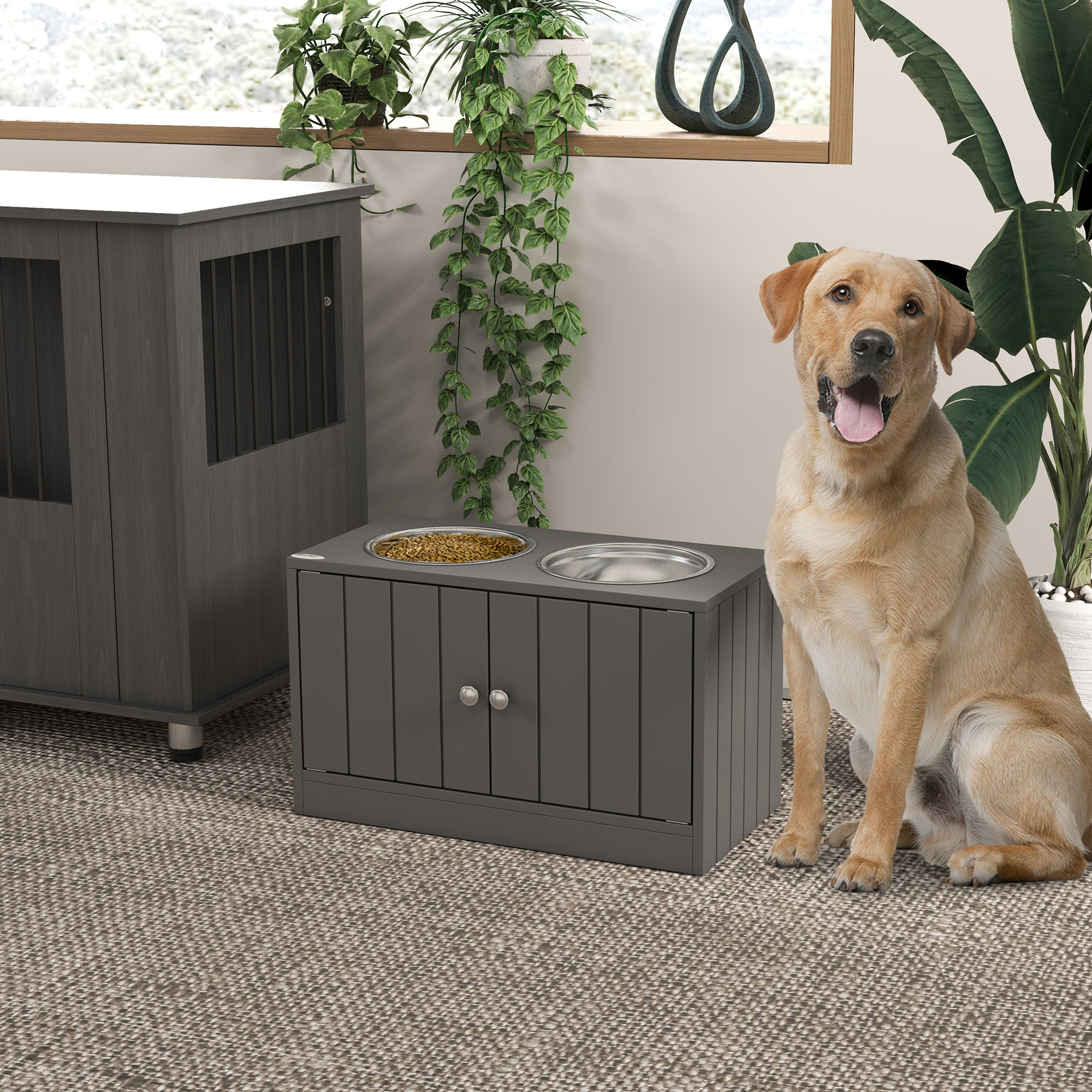 Platos Elevados para Perros con Almacenamiento de 44L, Gris — imagen 2