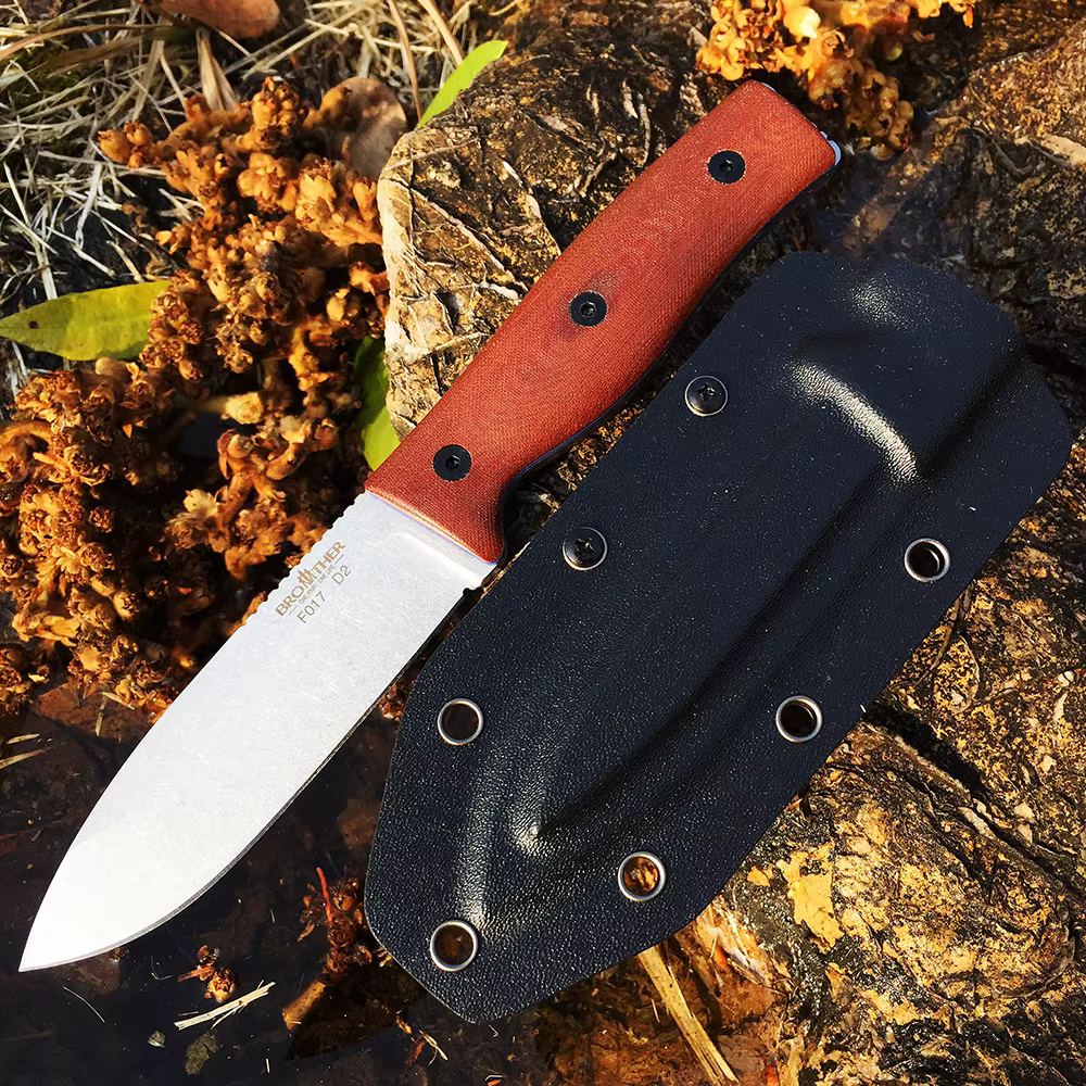 Brother Knife F017 Bushcarft D2 Hunting Knives Stone Wash Micarta Grips Sharp Fixed Blade Fishing Outdoor Knife — image 6