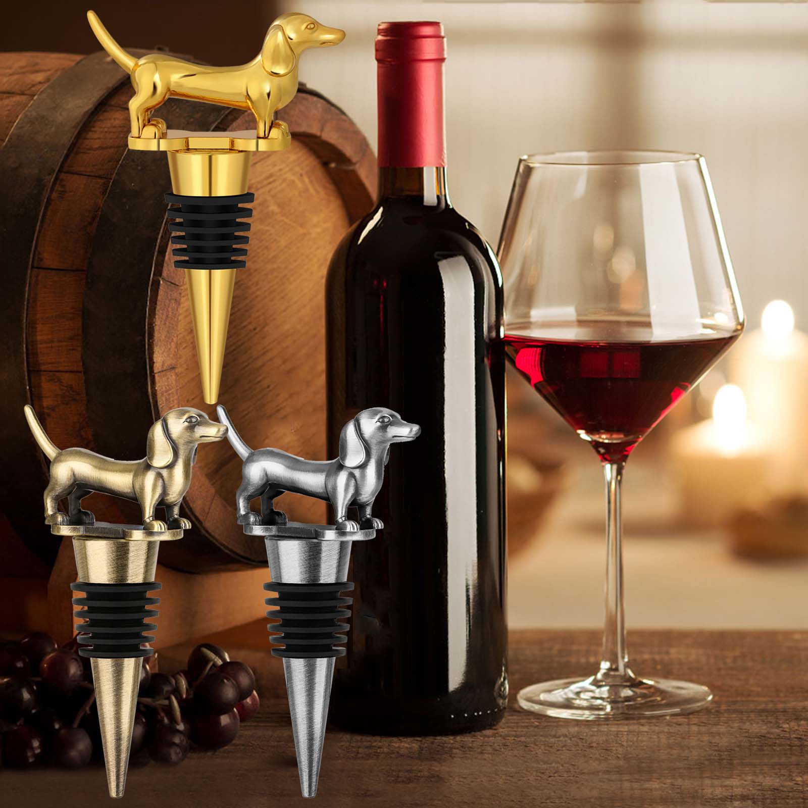 Tapón de Vino con Forma de Perro Salchicha, Tapón para Vino y Champán para el Hogar, Divertido Tapón de Vino de Perro Salchicha, Ideal para Regalos de Cumpleaños para Hombres y Mujeres, Halloween, Navidad, Día del Padre, el Día de la Ma — imagen 1