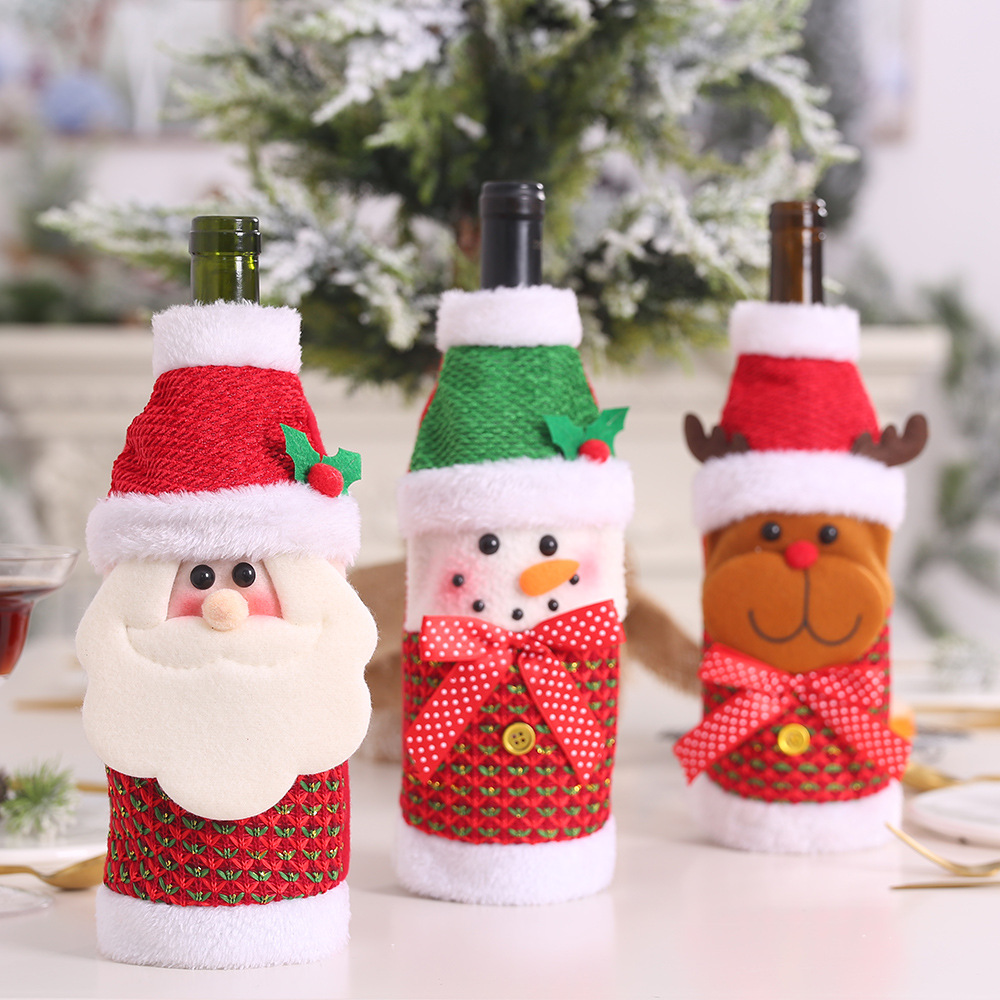 Christmas decoration supplies creative cartoon elderly snowman elk wine bottle set red wine set red wine bag — image 1