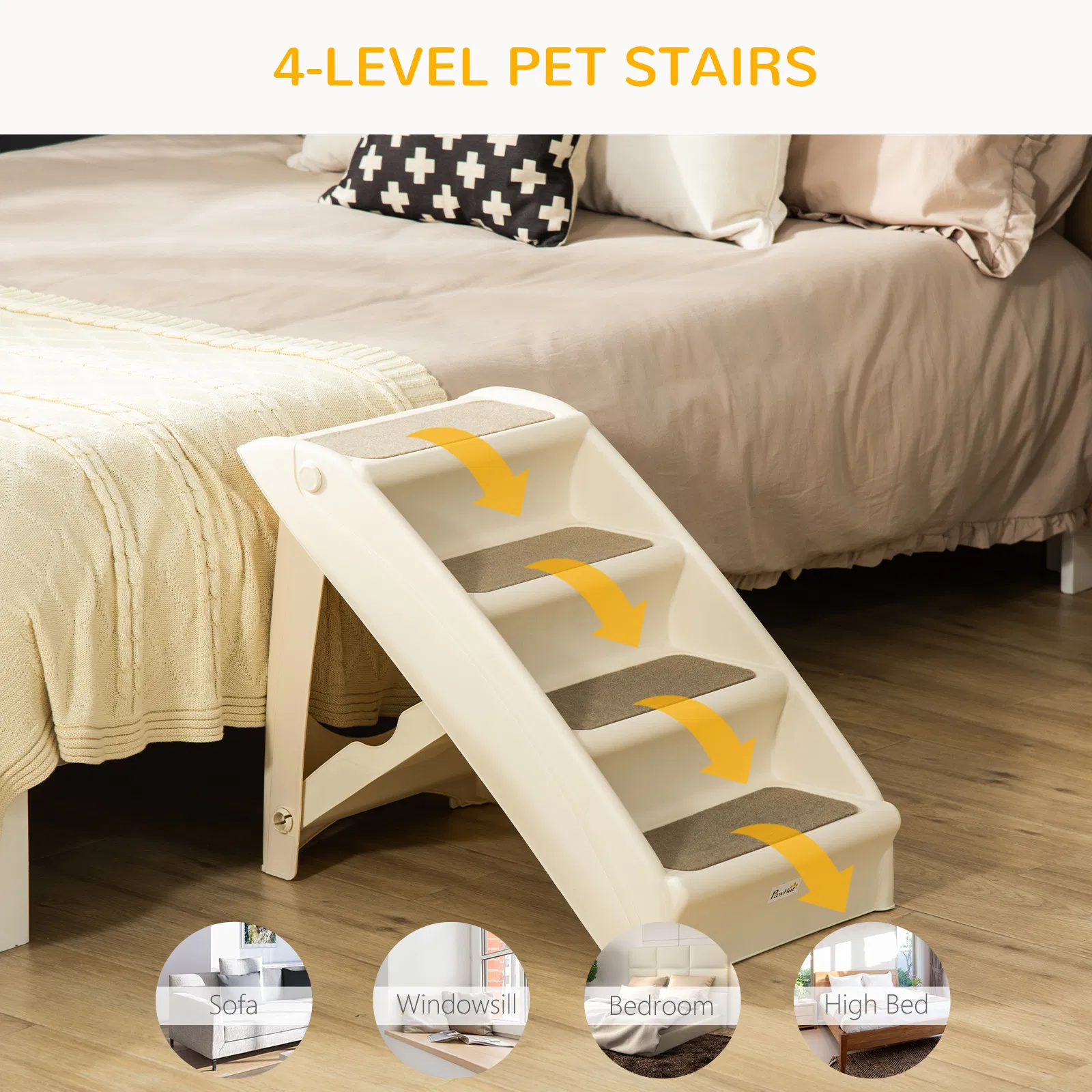 4-Level Portable Dog Stairs, Foldable Dog Steps for Small Dogs, Lightweight Cat Steps, with Nonslip Soft Mats, for High Bed, Sofa, Beige — image 3