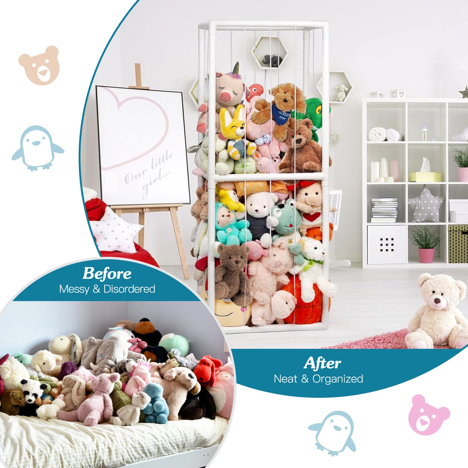 Stuffed Animal Storage PVC Plush Organizer Shelf Plush Stuffed Animal Holder Standing Kids Toy Storage Cage With Elastic Band For Nursery Play Room Bedroom — image 4