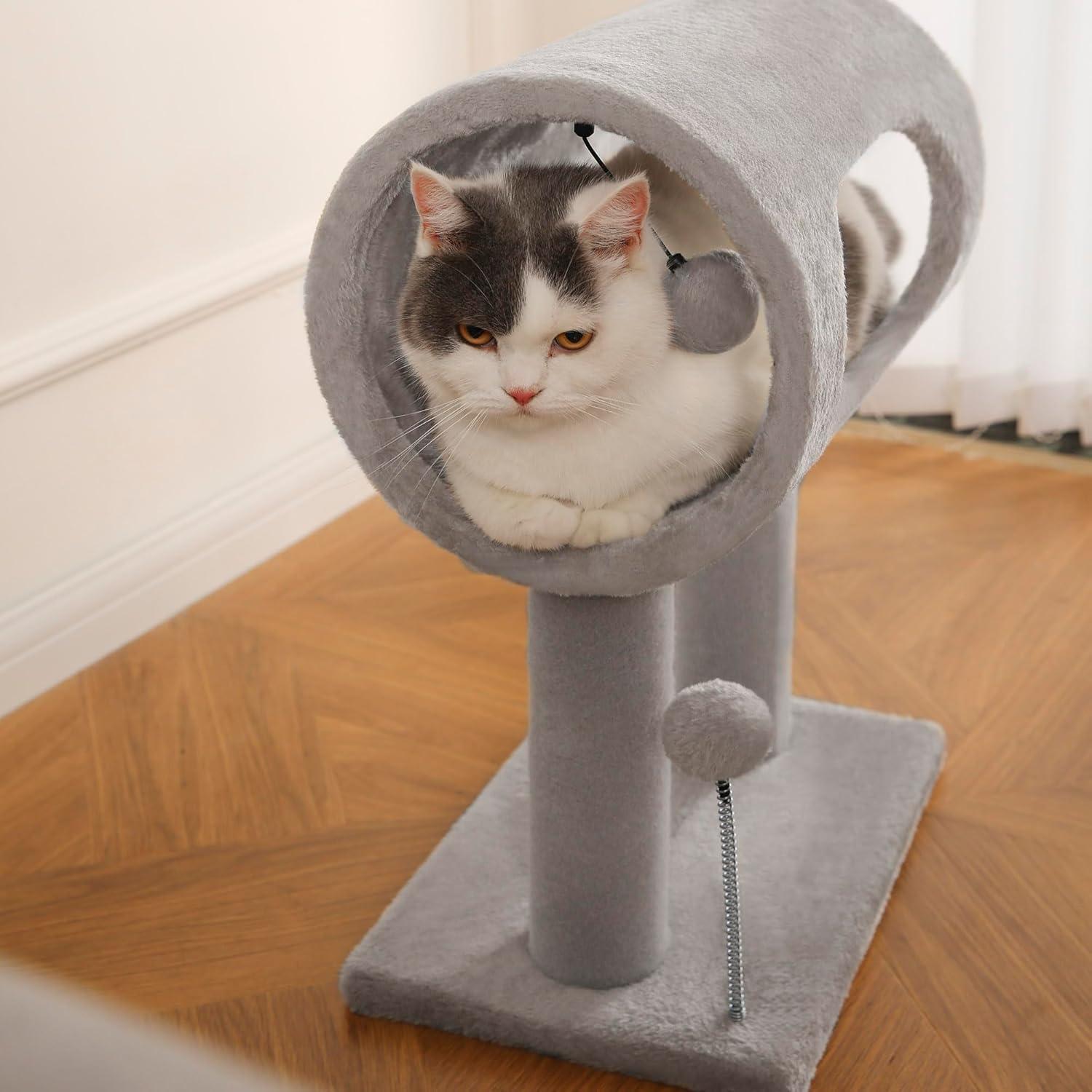 Gray Indoor Cat Tree With Hanging Ball 20.5Cat Tree With Tunnel Bed And Scratching Post Cat Tower — image 6
