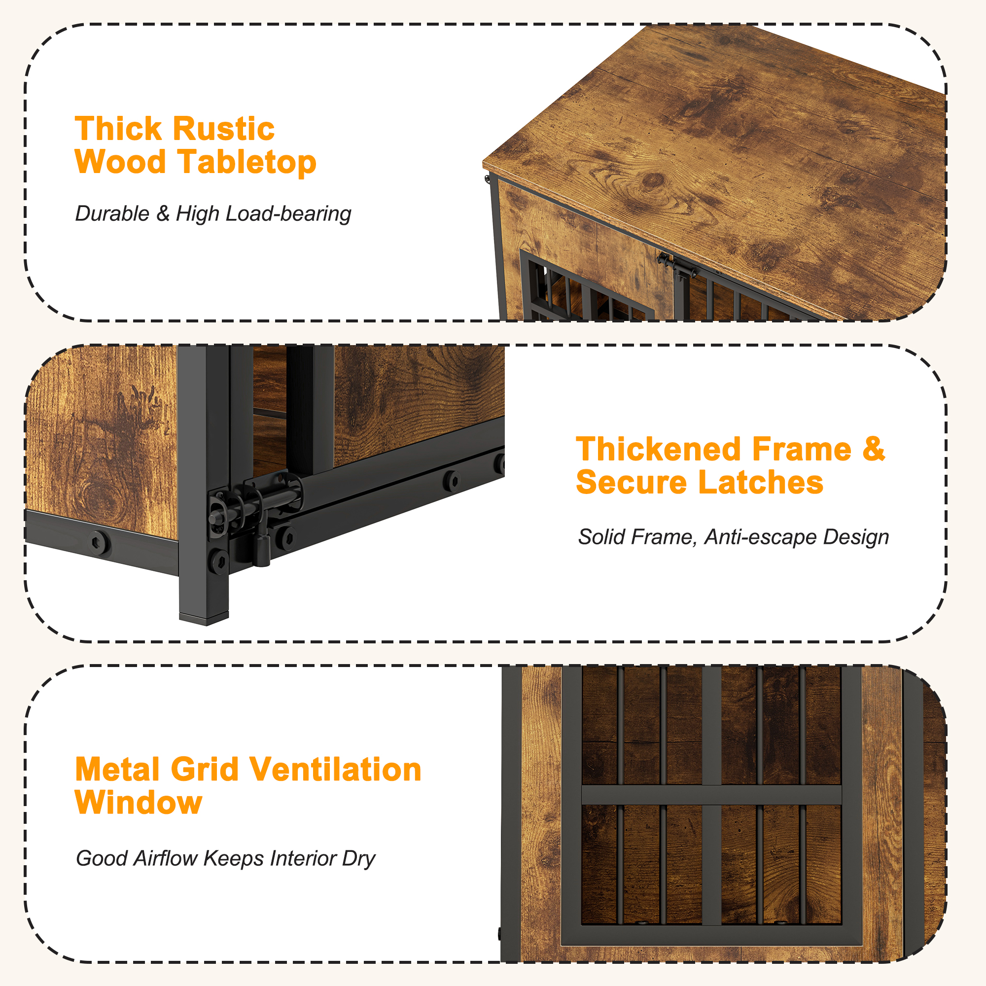 Wooden Dog Crate Furniture, Large Dog Kennel with Storage Top, Indoor Pet Cage — image 7