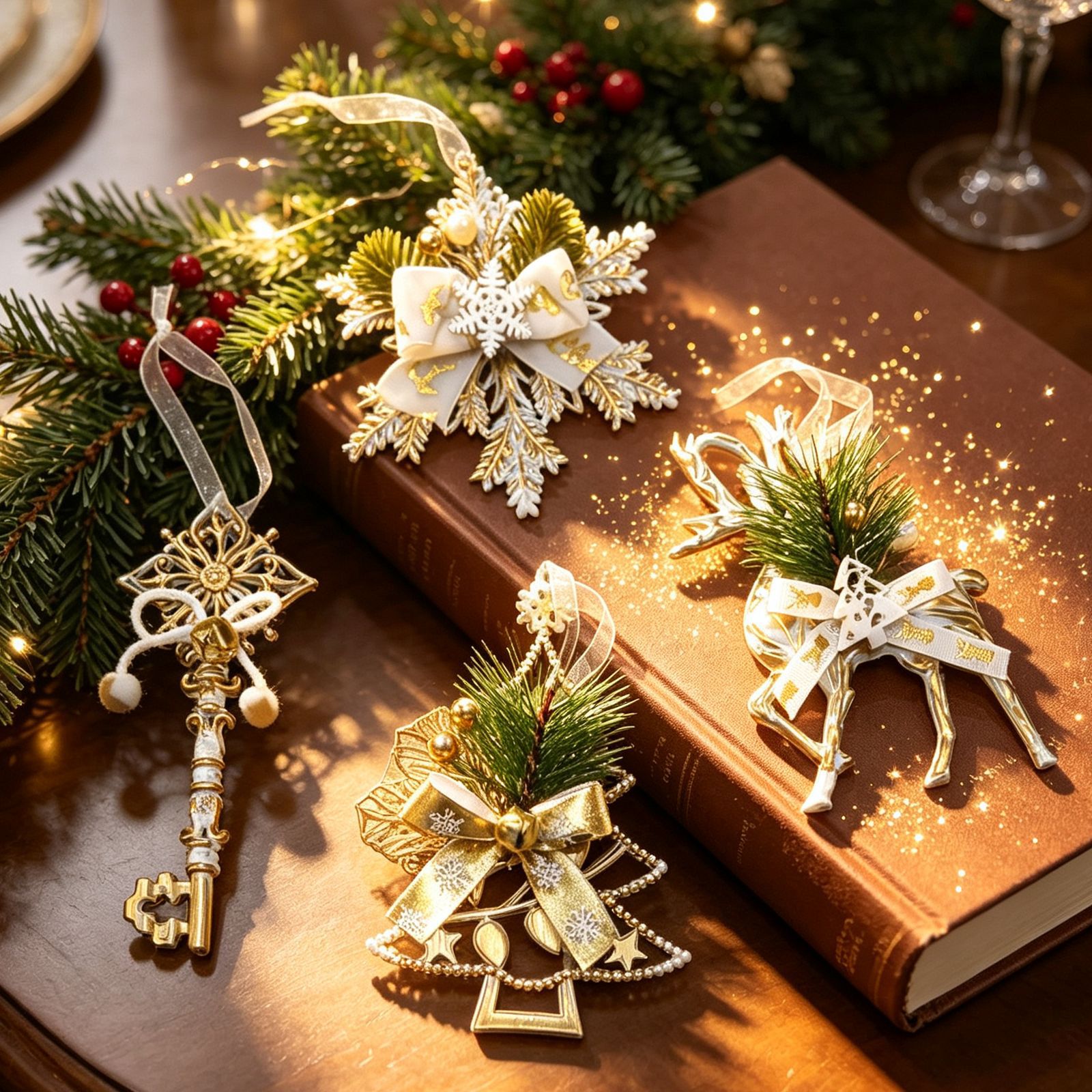 Christmas Tree Ornament White Gold Vintage Style Plastic Decoration Snowflake Reindeer Christmas Tree Decor — image 2