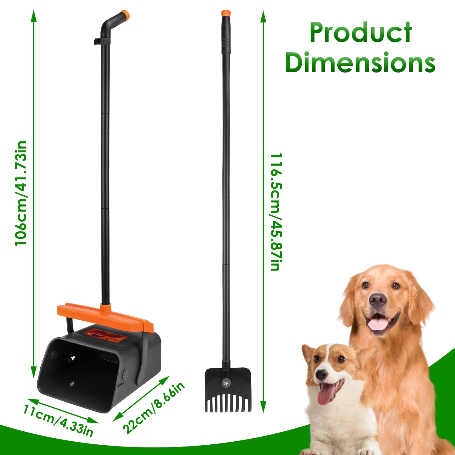 1 Juego de Kit Recogedor de Excremento para Perros Rastrillo y Bote Giratorio Herramienta Resistente para Recoger Excremento con Mango Extra Largo, 35 Bolsas de Desecho y Dispensador — imagen 6