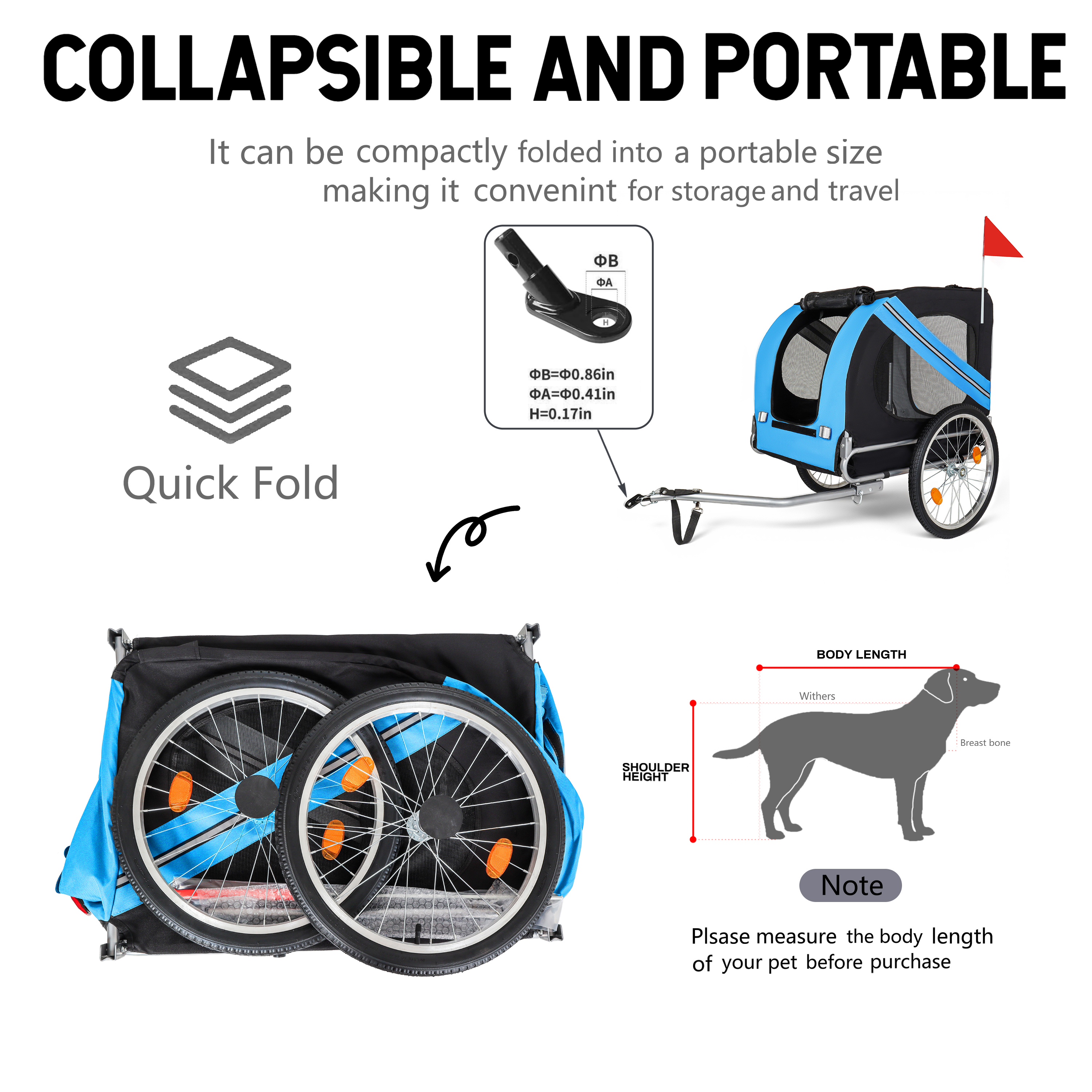 Carro de Bicicleta Plegable Grande para Perros - Capacidad 100LB, Transportador Todo Terreno para Mascotas, Estructura de Acero Duradero para Ciclismo, Carrera y Aventuras Al Aire Libre — imagen 2