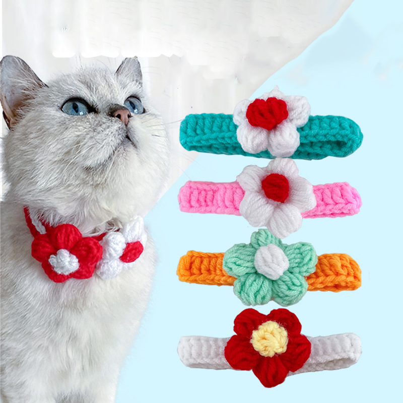 Pet Wool Knitted Collar Cat Dog Cute Collar Knitted Necklace Silent Adjustable British Short Dog — image 1