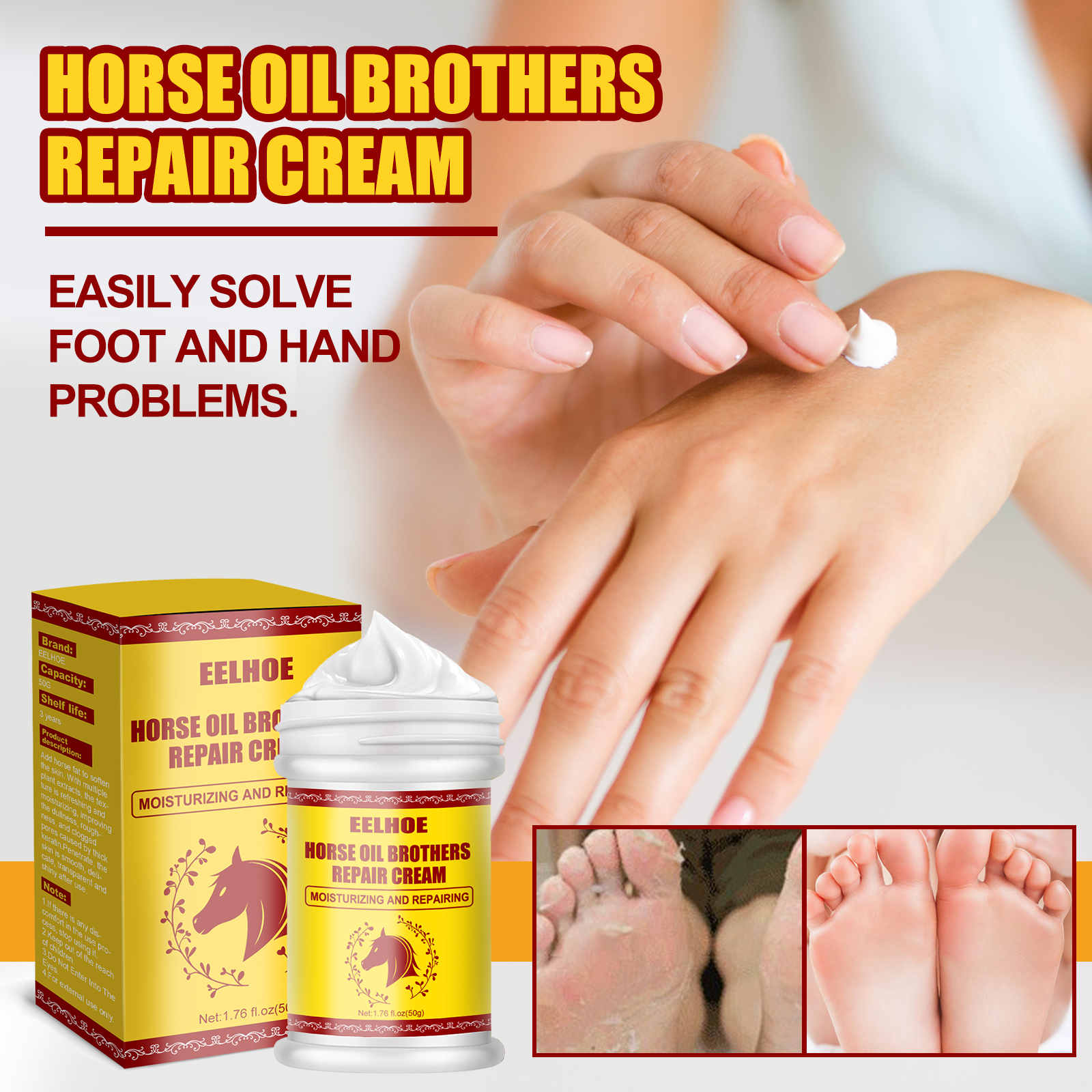 EELHOE Horse Oil Hand And Foot Repair Cream, Chapped Skin Care Moisturizing And Anti-Peeling Repair Cream — image 2