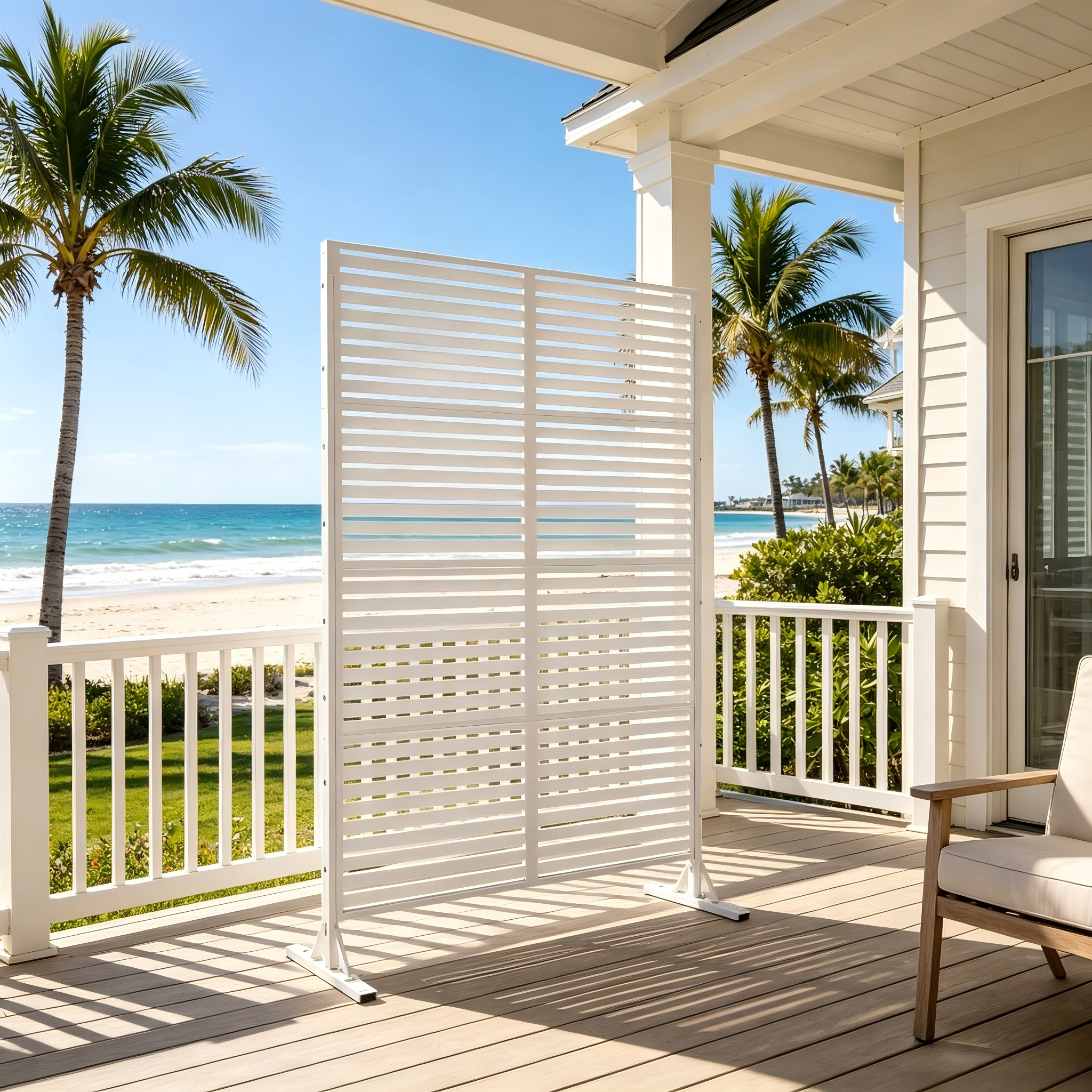 70.87" H × 46.06" W White Metal Privacy Screen, Freestanding Slatted Patio Divider Fence, Coastal & Beach House Decor, Indoor Room & Sunroom Partition, Kid Play Yard & Pet Safe Outdoor Deck Balcony Ba — image 9
