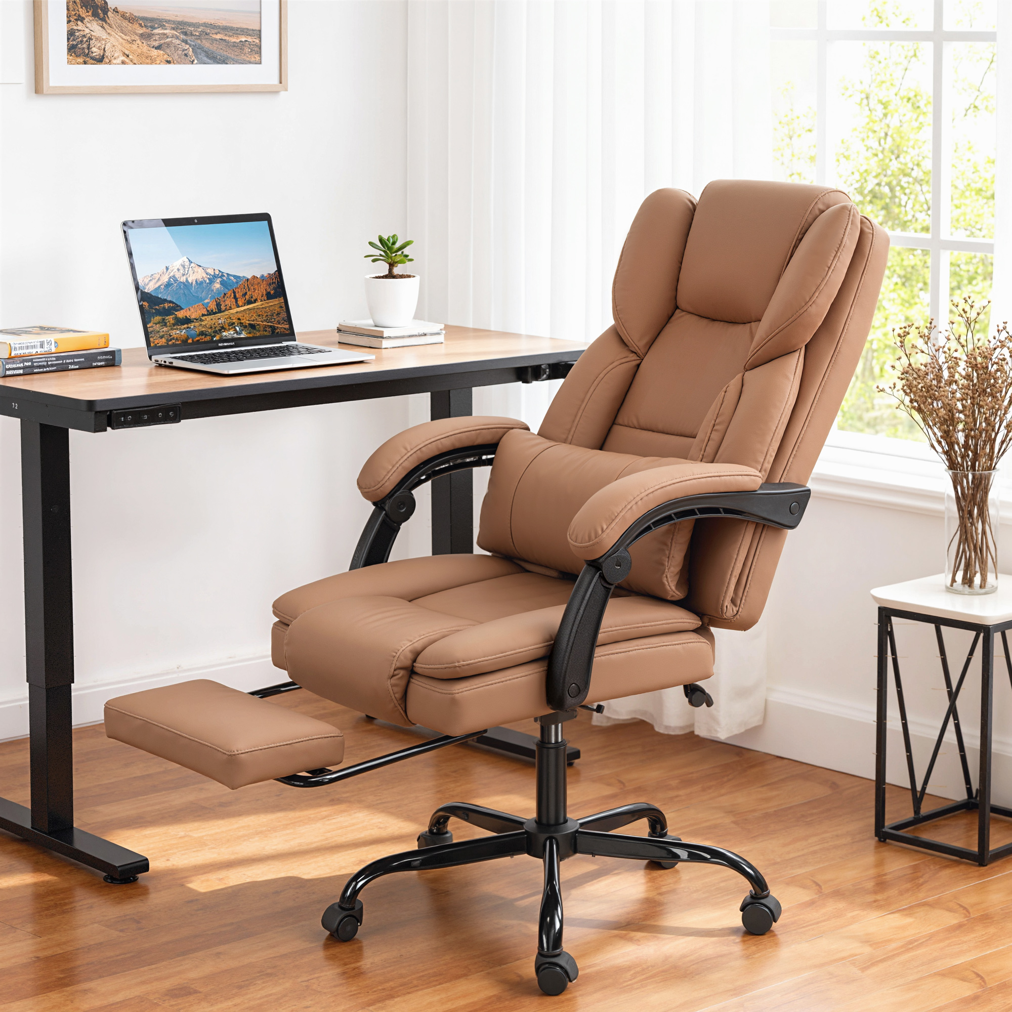 Silla de Oficina con Masaje, Cuero Falso Amigable para Mascotas, Silla Reclinante con Soporte Lumbar y Piso para Piezas con Soporte Total — imagen 1