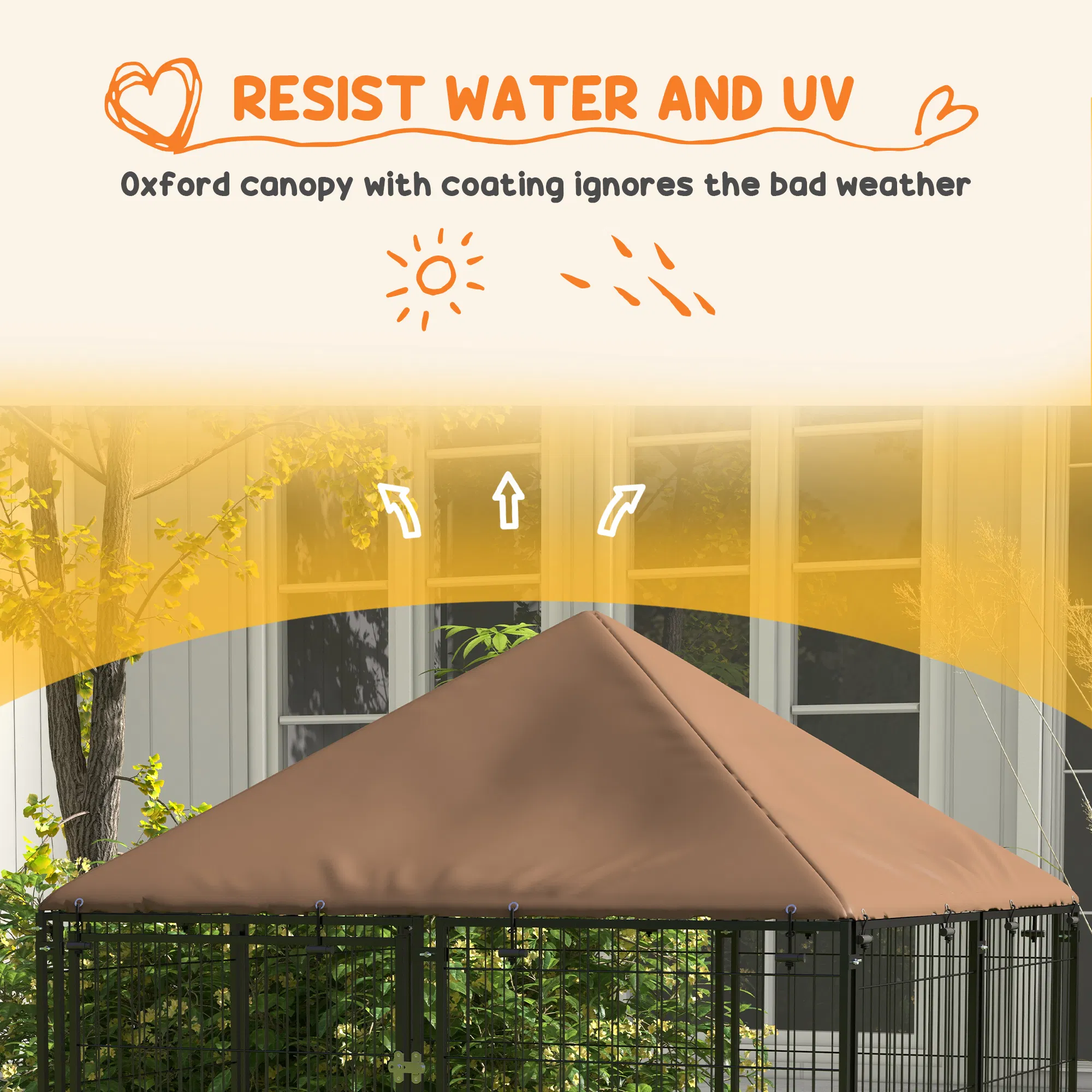 4.6' x 4.6' x 5' Outdoor Dog Kennel with Canopy, Rotating Bowls, Coffee — image 2