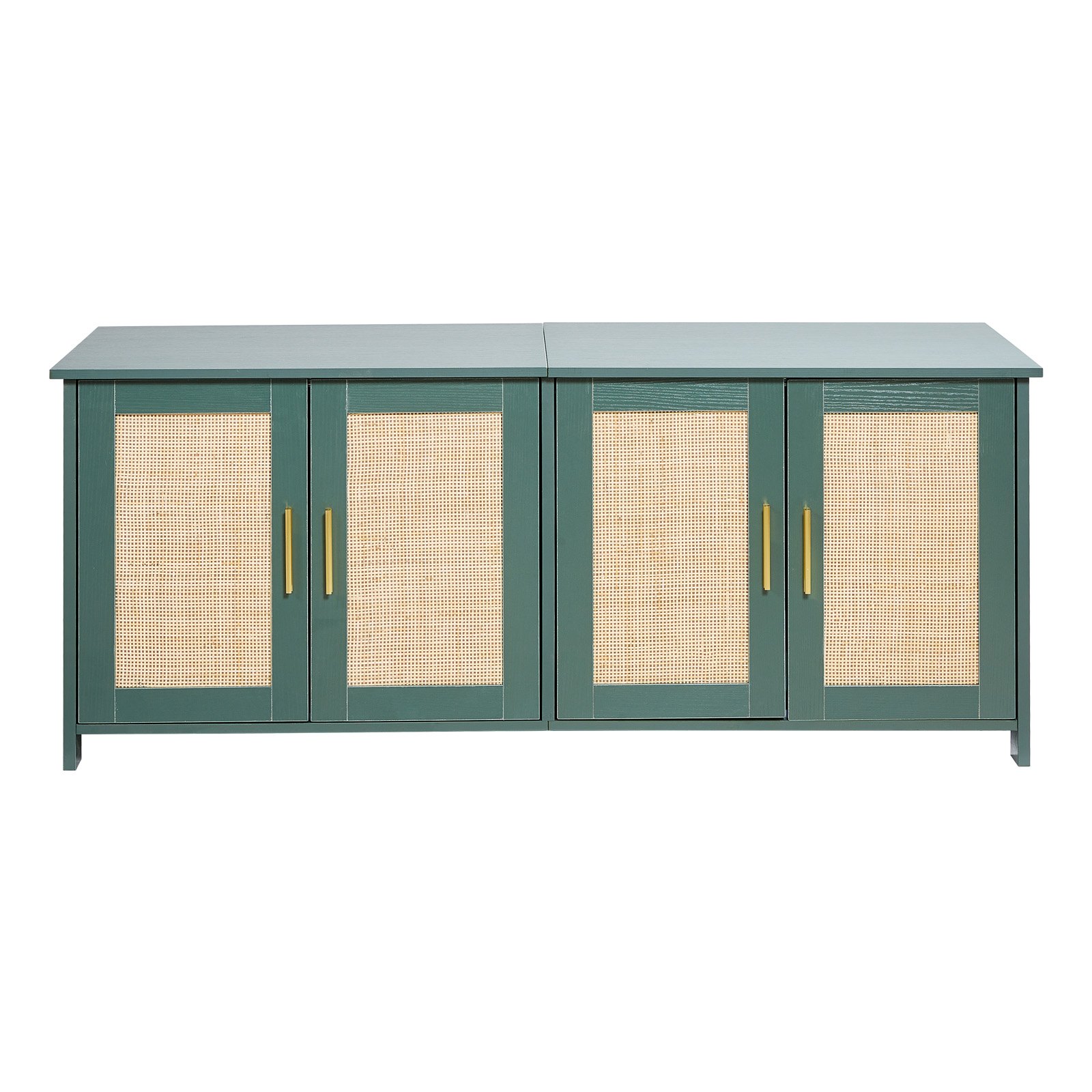 Cat Litter Box Enclosure For Multi Cats, 47.2 In Hidden Litter Box Cabinet With 4 Rattan Doors & 2 Entries, Indoor Cat Washroom, Wooden Kitty House Furniture, Fit Most Litterboxes, Green — image 1