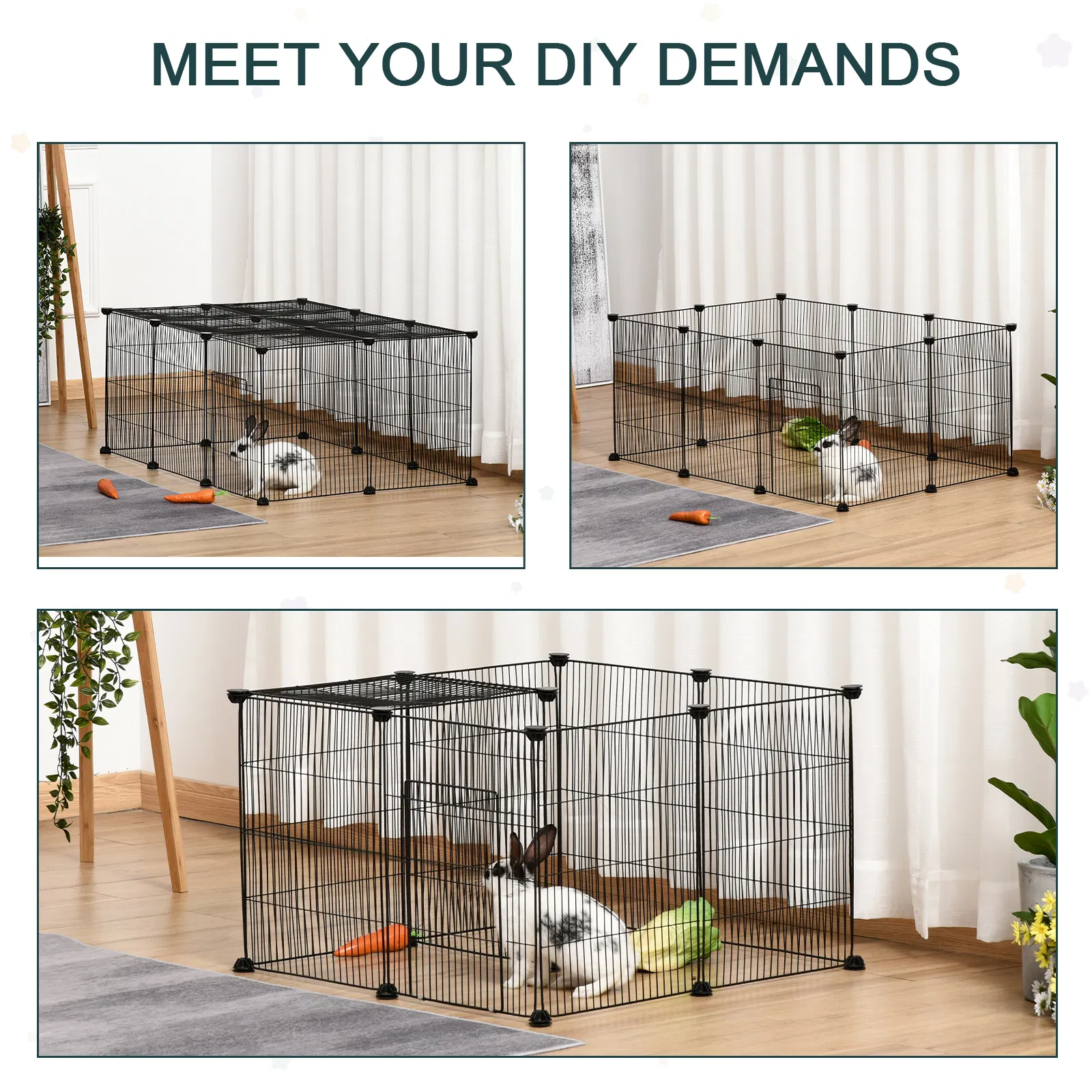 Small Animal Cage for Bunny, Guinea Pig, Chinchilla, Hedgehog, Portable Pet Enclosure with Door, 16 Panels — image 4