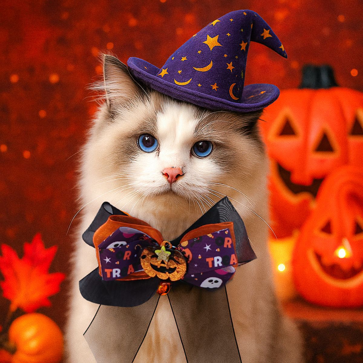 Disfraz de Calabaza de Halloween para Perros y Gatos Pequeños con Collar y Lazo, Accesorios de Vestimenta Festiva — imagen 2