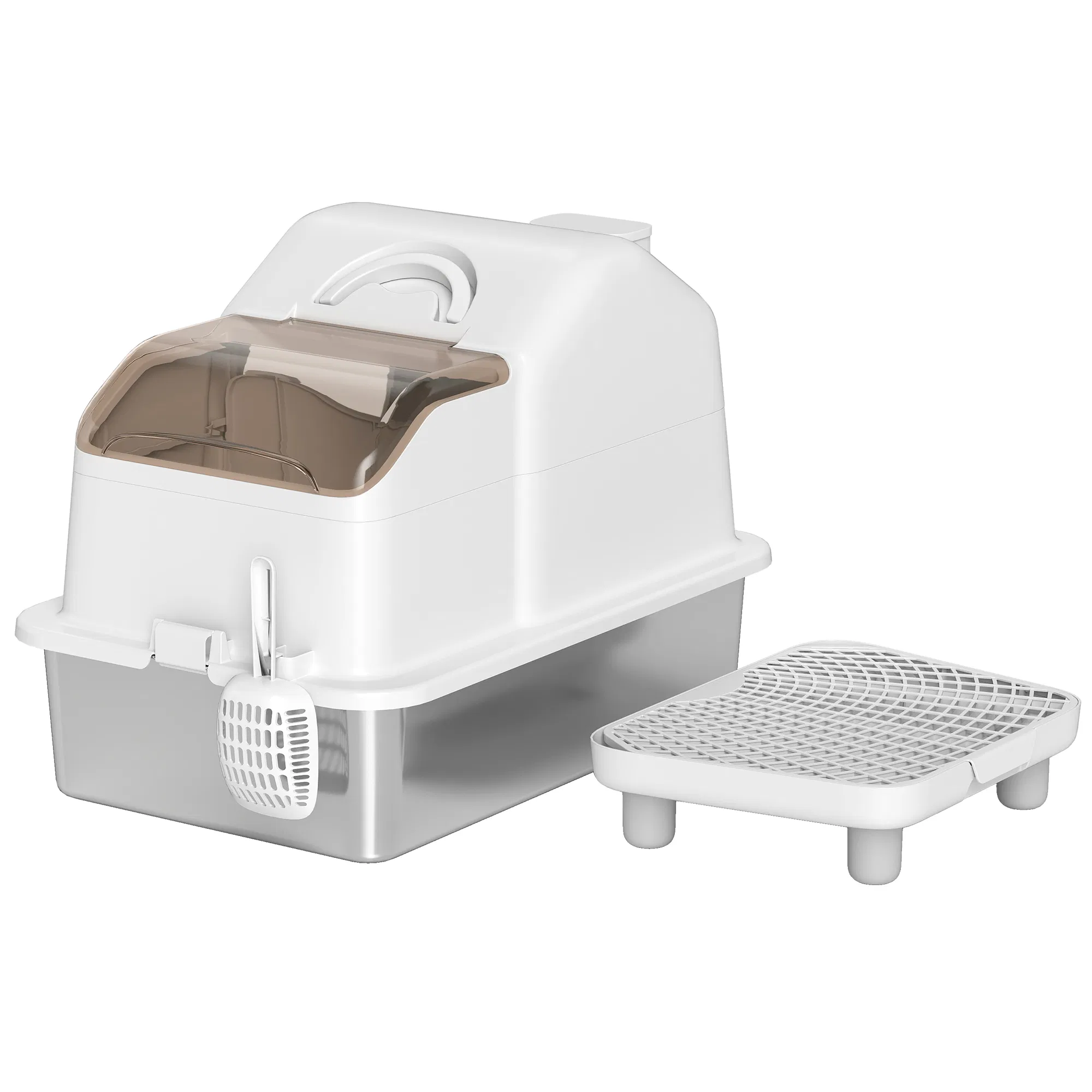 Extra Large Stainless Steel Cat Litter Box w/ High Sided, Removable Lid, Mats, Scoop, Odor Free, Non-Sticky, Leakproof — image 1