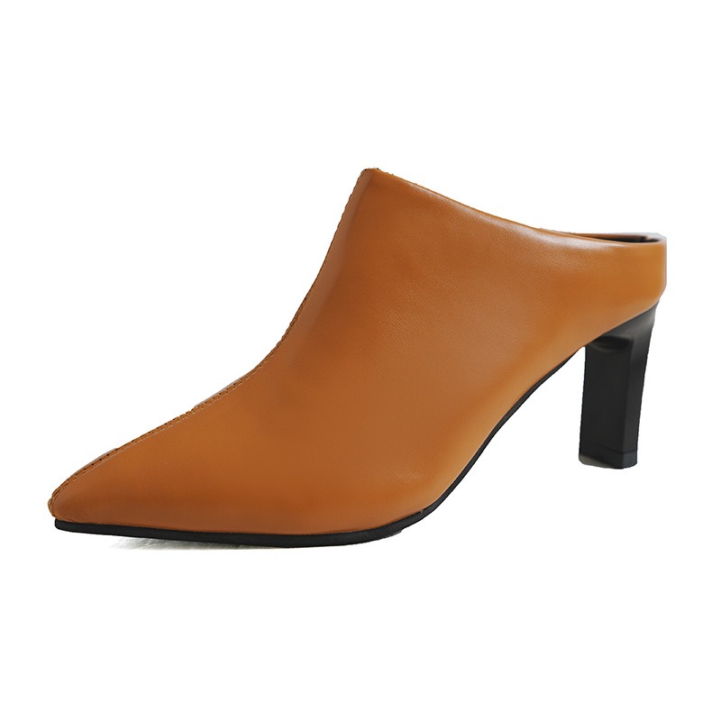 Retro stiletto pointed toe mules for women summer outer wear half slippers — image 1