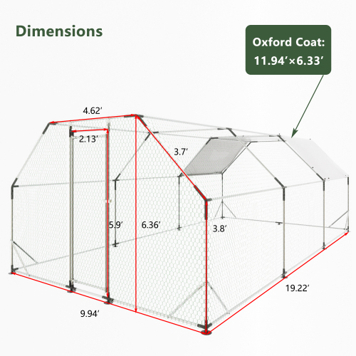 Gallinero Grande de Metal Galvanizado de 10 x 20 Pies, Jaula Transitable, Corral para Aves de Corral, Conejera, Casa para Gallinas — imagen 6