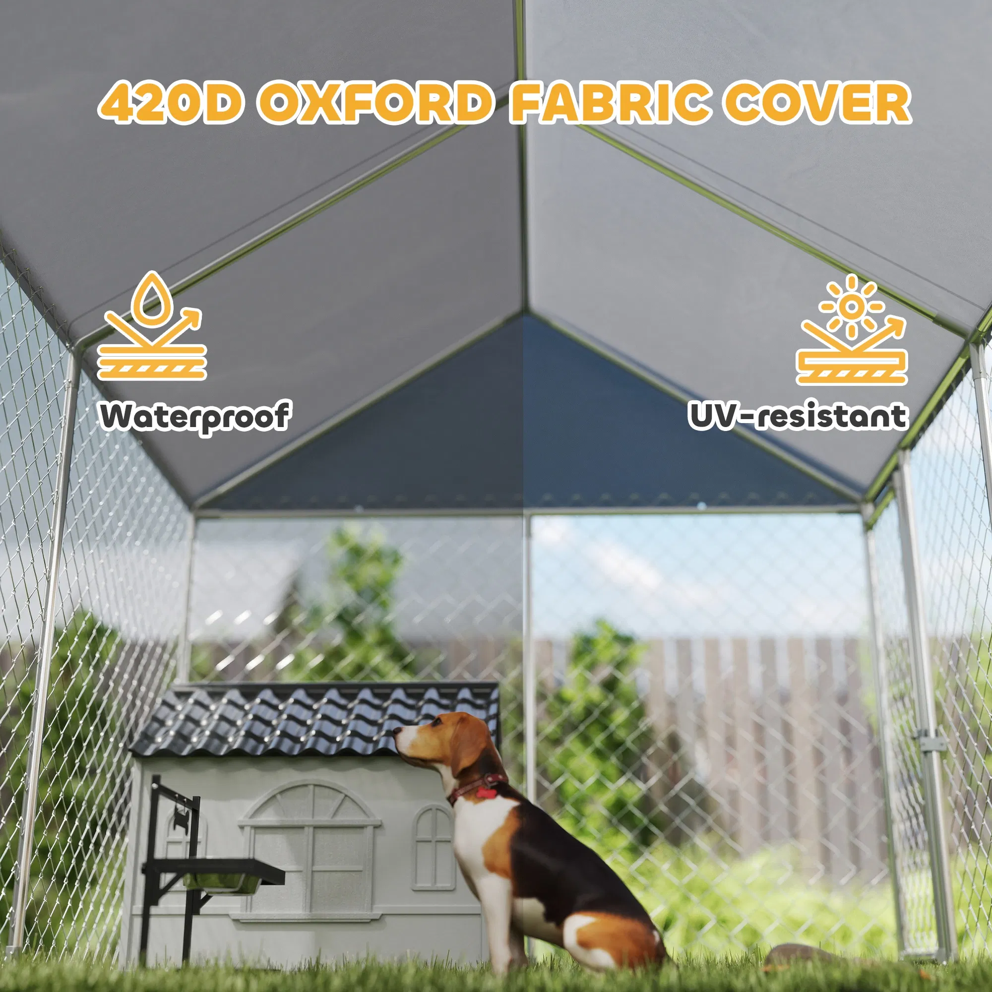 Outdoor Dog Kennel with Waterproof & Anti-UV Cover, Quick-Connect Frame, Secure Lock for Small Medium Dogs — image 4