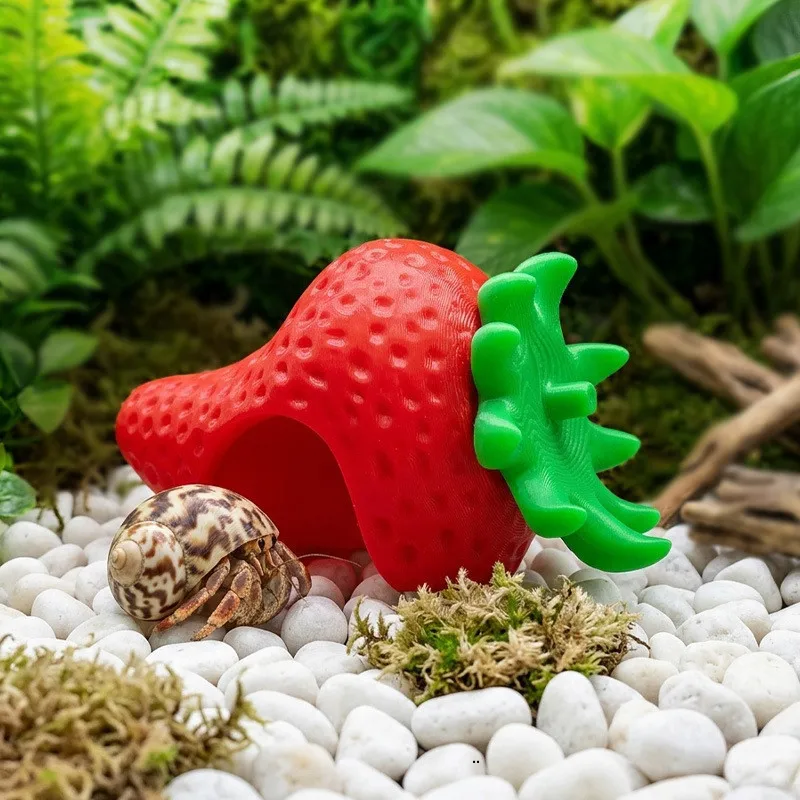 Nueva versión - Escondite en forma de fresa para reptiles: refugio divertido para cangrejos y geckos — imagen 1