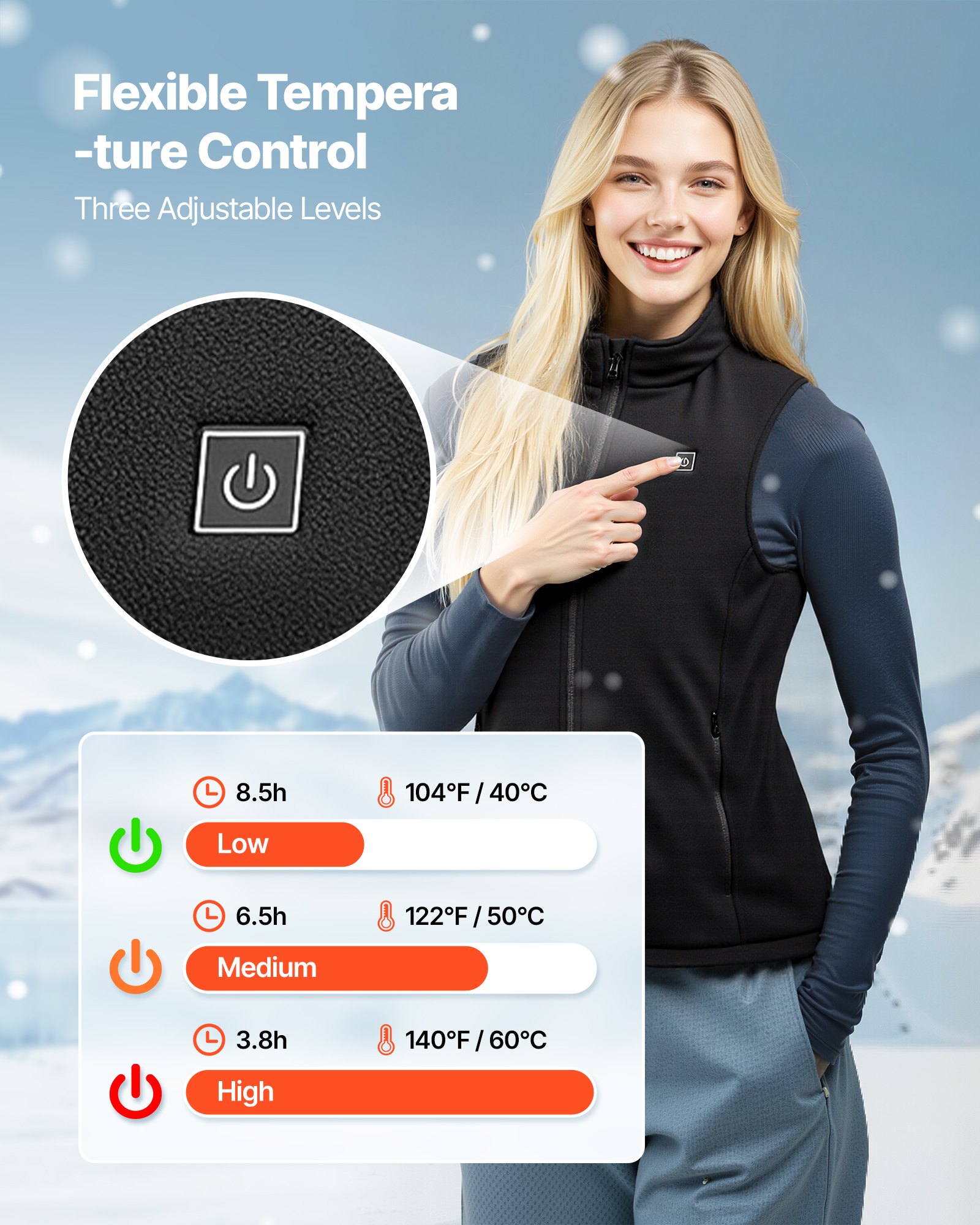 Heated Vest, Women Electric Heating Vest With 16000 MAh Battery Pack, 6 Heating Zones Lightweight Rechargeable Winter-Vest With 3 Levels, For Outdoor Hiking Camping Fishing Skiing, Size L — imagen 4