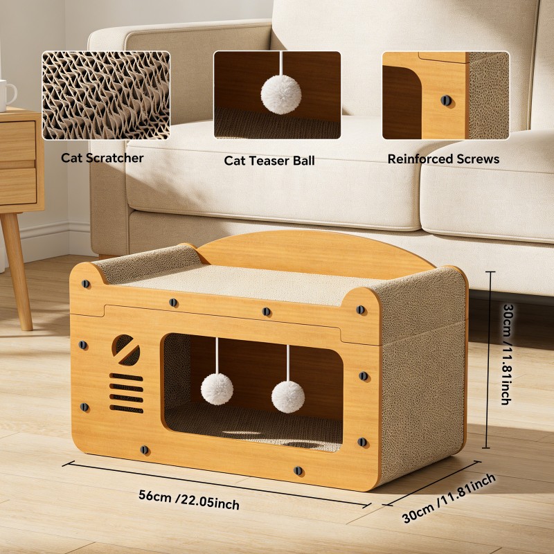 Double Layer Upgraded Cat Scratcher Sofa, TV Shape Cat Bed With 2 Teaser Balls, For Large Cats Up To 20lbs — image 4