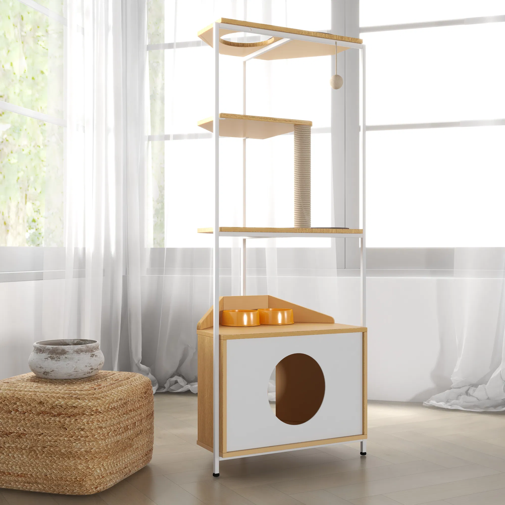 Corner Cat Tower, Cat Tree with Scratching Post, Cat Condo with Feeding Station and Climbing Platforms, Pet Furniture for Indoor Cats — image 16