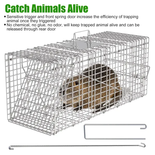 Humane Cat Trap Cage With Waterproof Cover Gloves Catch Release Live Animal Rodent Cage Collapsible Galvanized Wire For Raccoons Beavers Groundhogs Foxes Armadillos — imagen 5