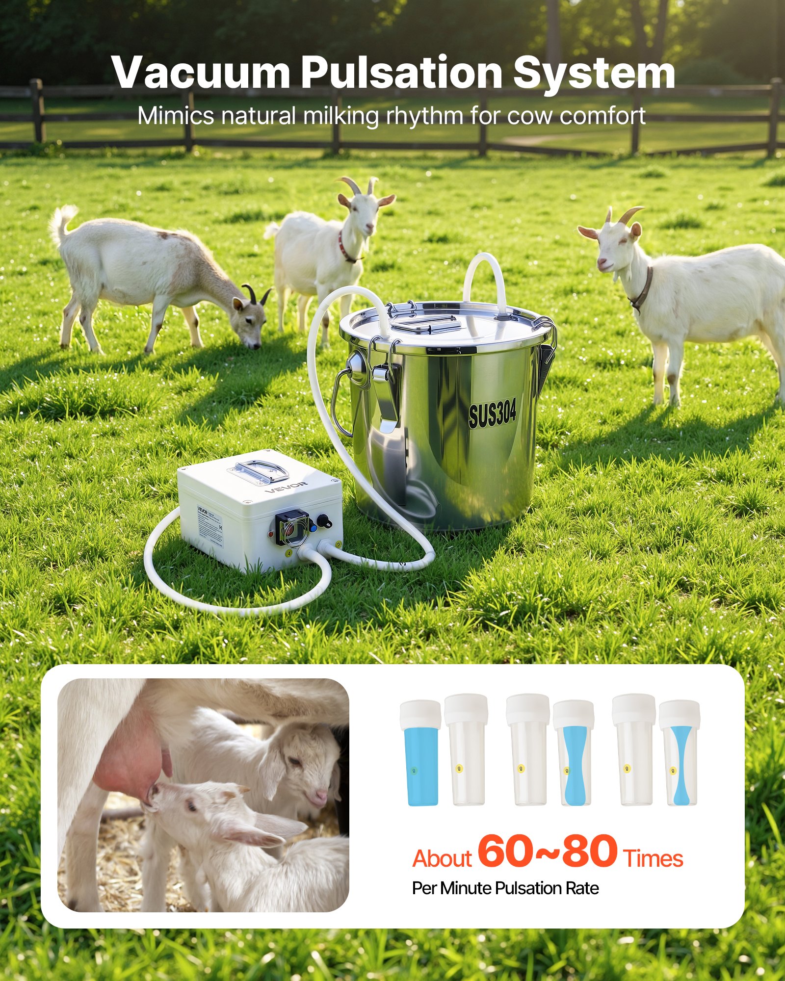 Máquina de Leche para Cabras, Recipiente de 0.8 Gal Acero Inoxidable Alimentario, Con Batería Recargable de 5200 mAh, 2 Cucharas de Leche, Máquina Eléctrica Portátil Sin Cable para Vaciar Leche de Cabras — imagen 3