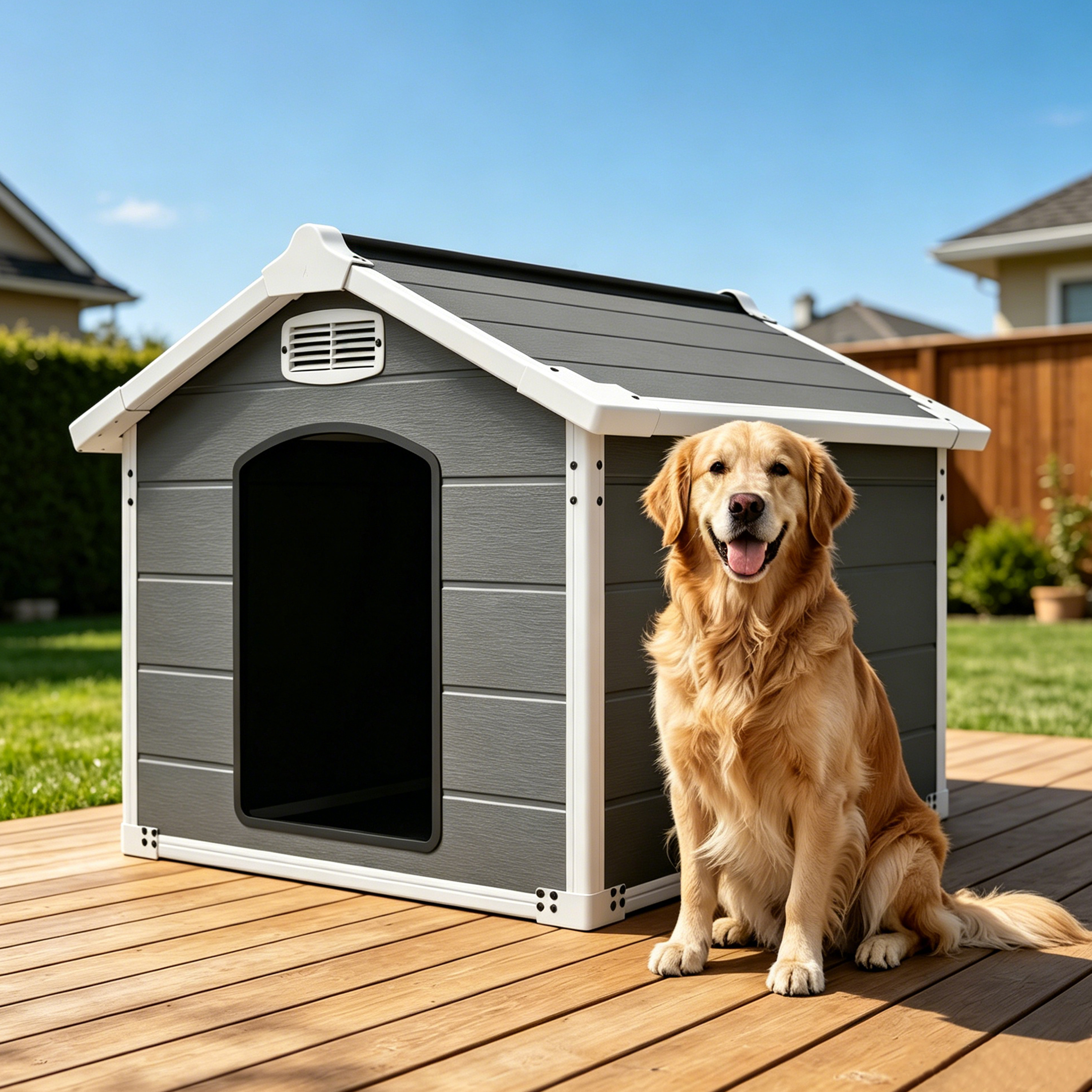 Caseta Grande para Perro de 50.5" para Razas Grandes, Casa para Mascotas de Uso Interior y Exterior de Alta Resistencia, Impermeable, Protección UV, Panel de PP de Doble Pared Resistente a Rasguños, Ventilación Frontal y Trasera – Fácil de Limpiar y Lavable — imagen 1