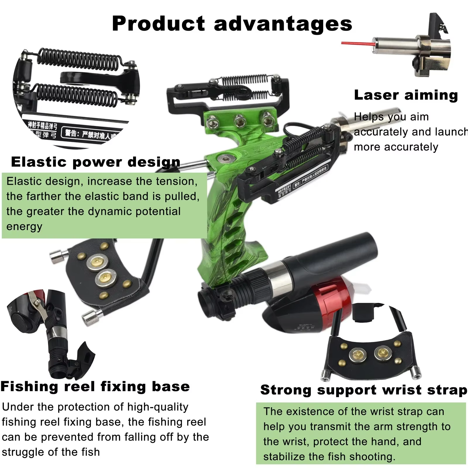 Resortera Metálica con Láser de 4 Colores para Pesca con Arpón, Resortera para Caza y Tiro con Dardos al Aire Libre, Paquete con Bandas de Goma, Carrete y Guantes — imagen 5