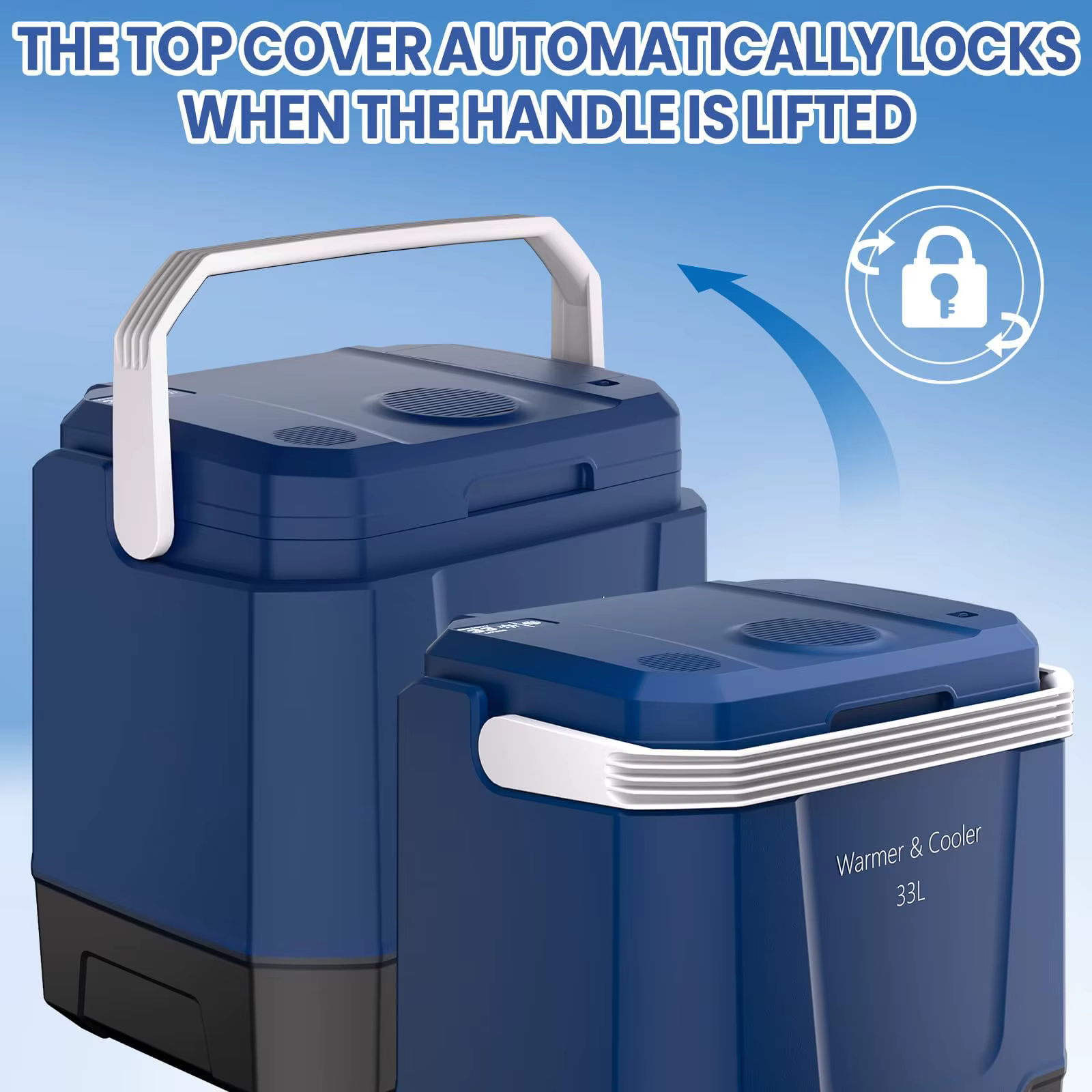 35QT Electric Cooler, Portable Car Refrigerator & Plug-In Cooler with 12V DC & AC Power, Travel Cooler for Camping, Road Trips, Truck Travel & Home Use, car fridge with Locking Handle — imagen 5